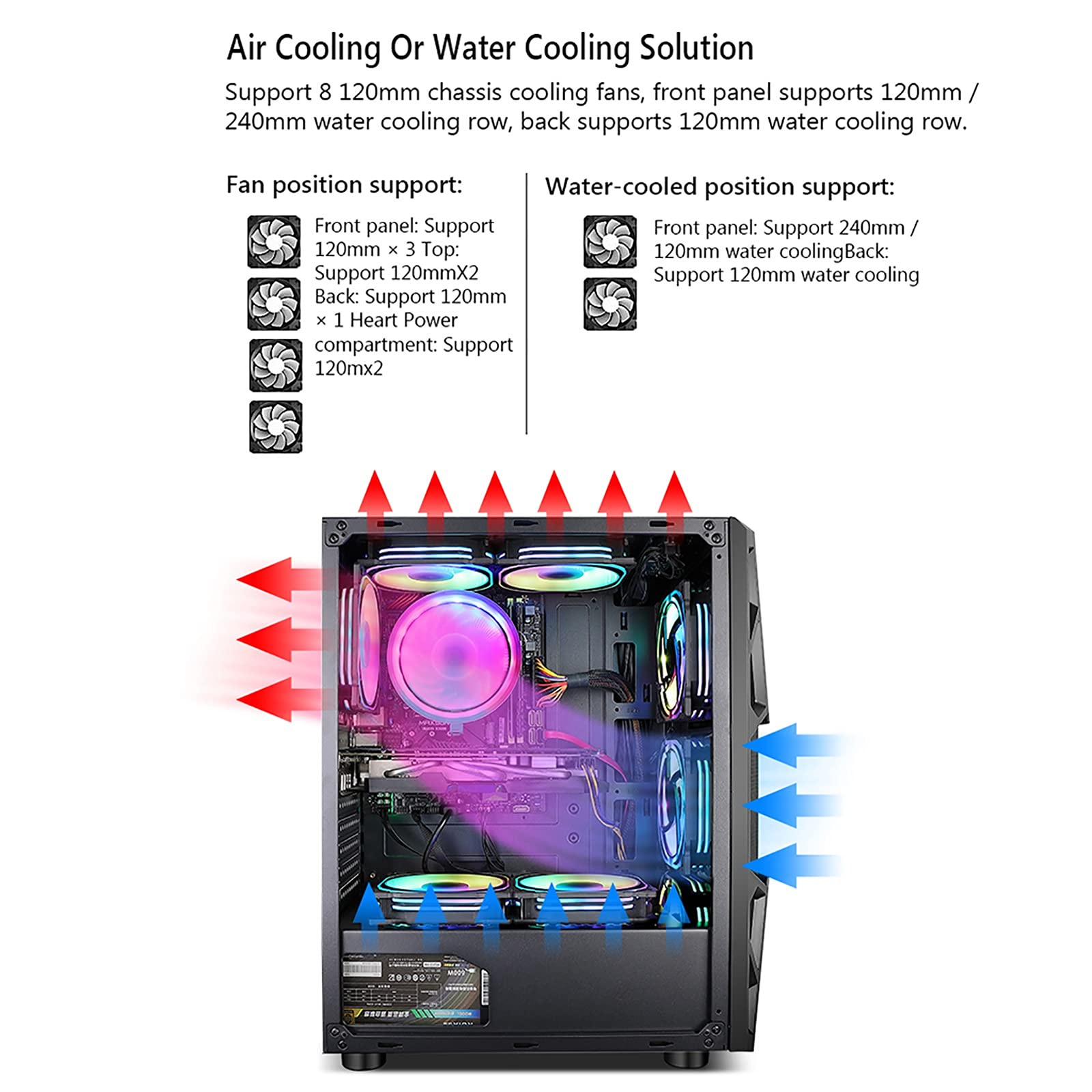 ATX Gaming Case - Micro ATX PC Case/ATX Computer Case - Mid Tower with Acrylic Glass Panel - Supports Fan & Water Cooling (Black) - Perfect for Gaming Rigs, Workstations & Custom PC Builds