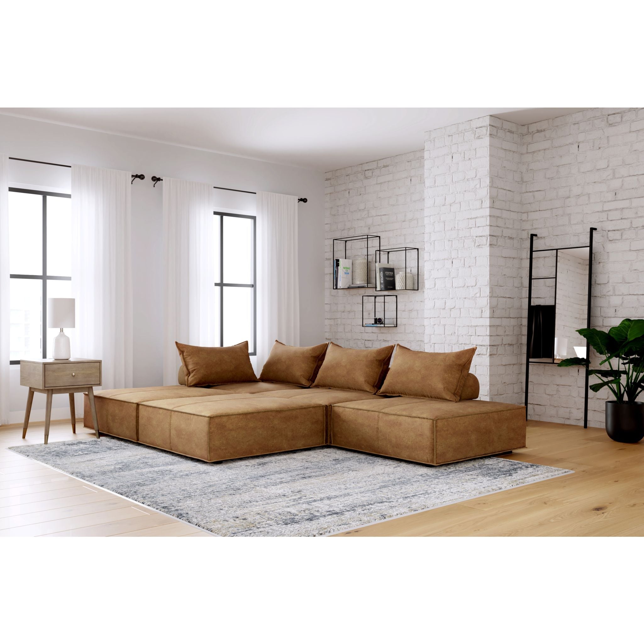 5-Piece Brown Sectional Sofa Set - Modern L-Shaped Couch for Living Room, Family Room & Home Theater