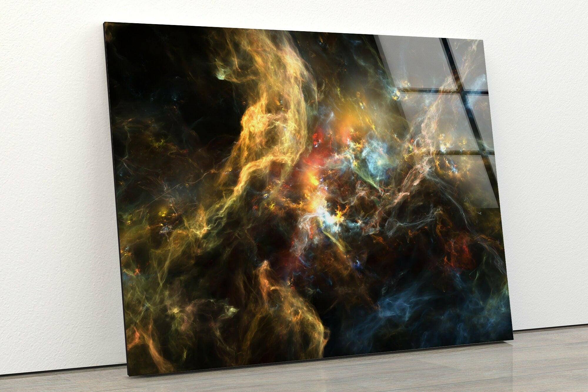 Abstract Nebula Starfield Glass Wall Art - Modern Space-Themed Home Decor for Living Room, Bedroom & Office - Perfect for Galaxy Lovers & Sci-Fi Enthusiasts