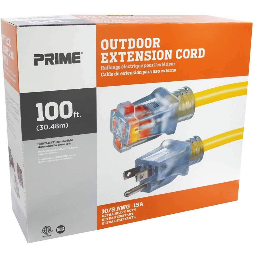 100 ft. 10/3 Gauge Heavy Duty Outdoor Extension Cord - SJTW Weatherproof Yellow Power Cable for Garden, Workshop & Construction Sites