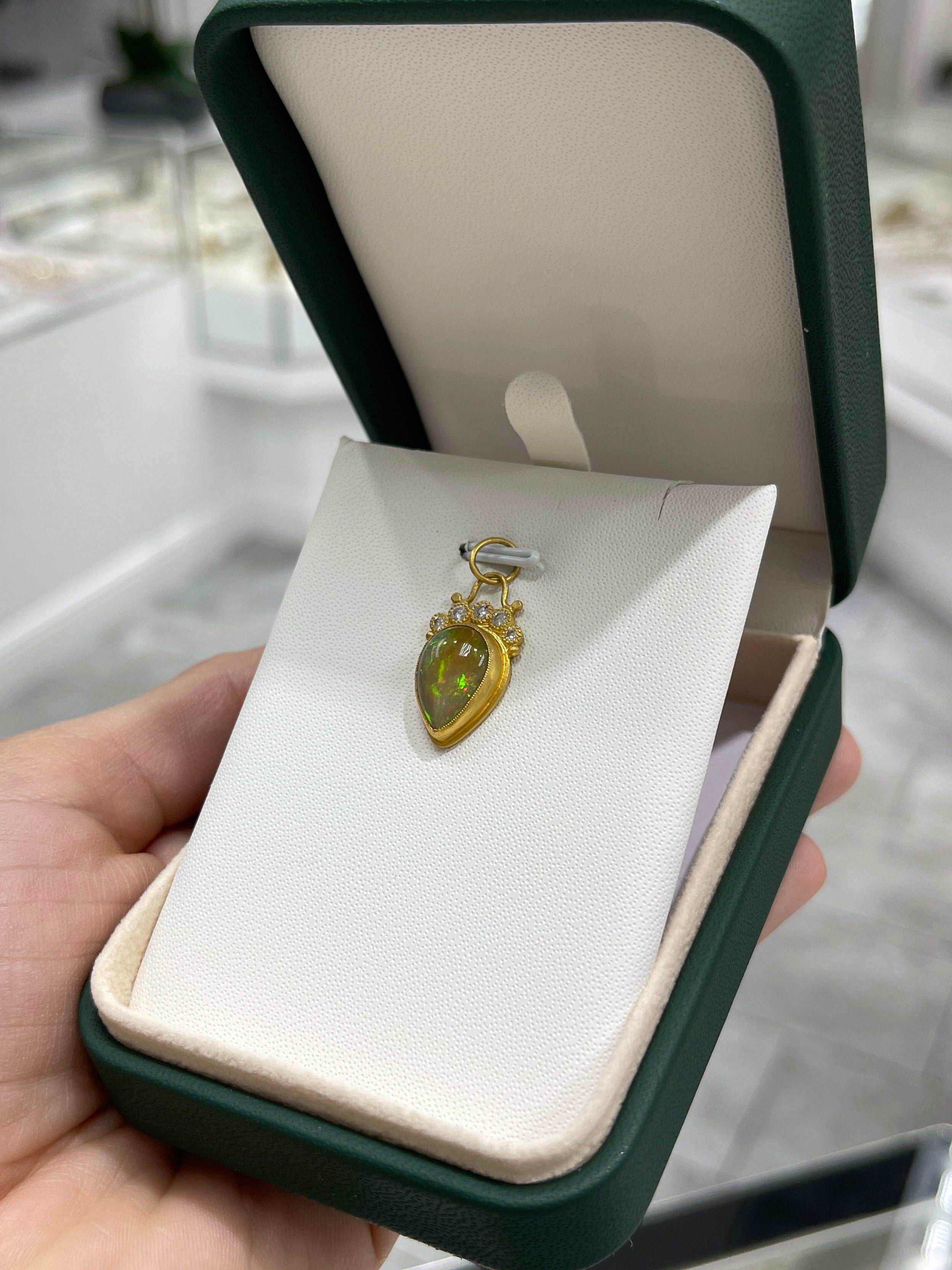 4.13tcw 24K Gold Crystal Opal & Diamond Tiara Pendant Necklace - Elegant Bridal Jewelry for Weddings, Prom & Special Occasions