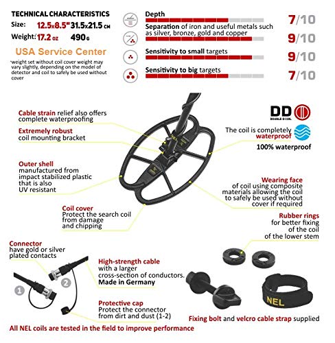 NEL Hunter 12.5 x 8.5 DD Search Coil for Garrett AT Max Metal Detector - Perfect for Treasure Hunting, Coin Shooting & Relic Recovery