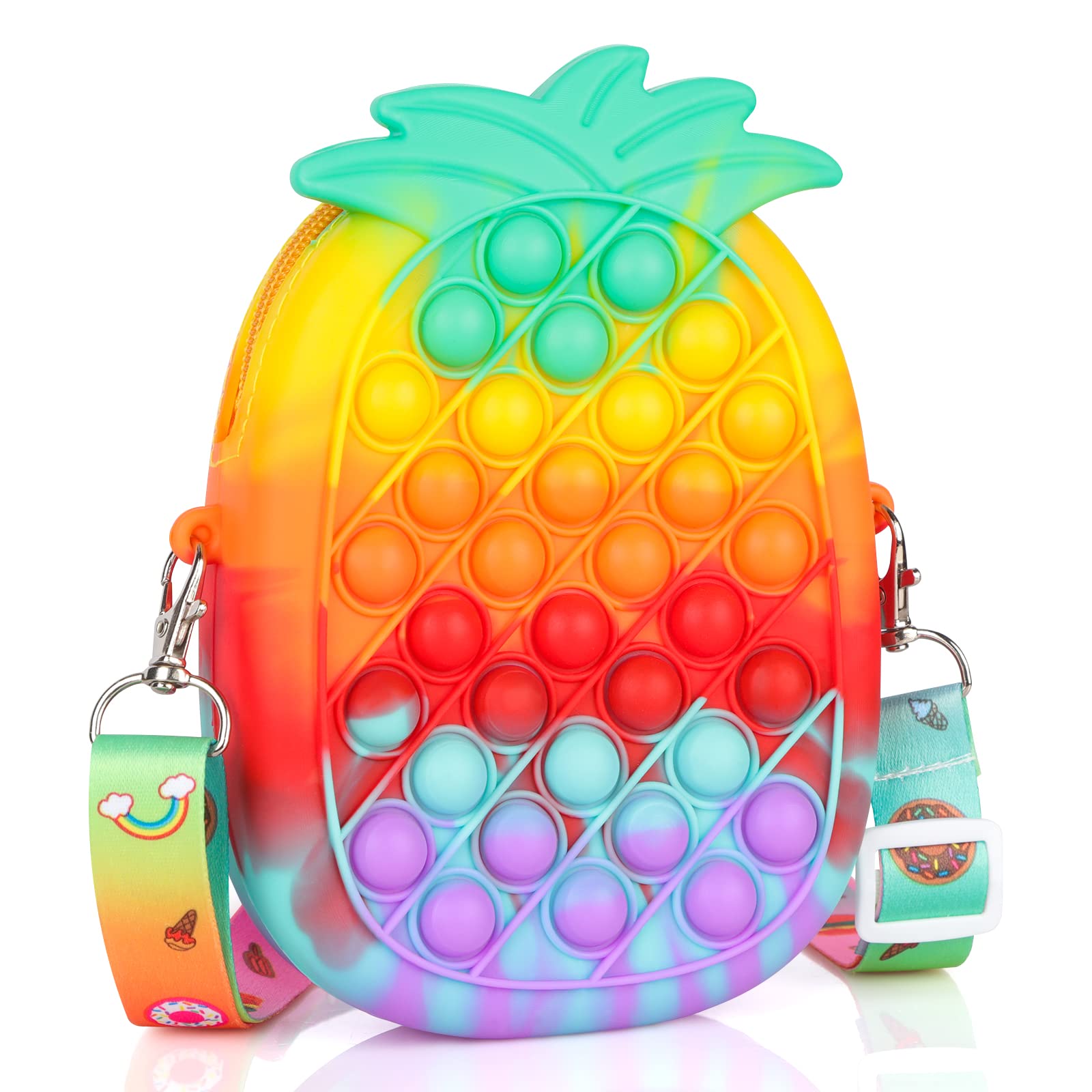 **Sensory Fidget Pop Shoulder Bag - Colorful Pineapple Push Bubble Popper Purse for Stress Relief | Crossbody Bag, School Supplies & Backpack Accessory for Girls & Teens | Perfect for Anxiety Relief, ADHD, and Classroom Fidgeting**