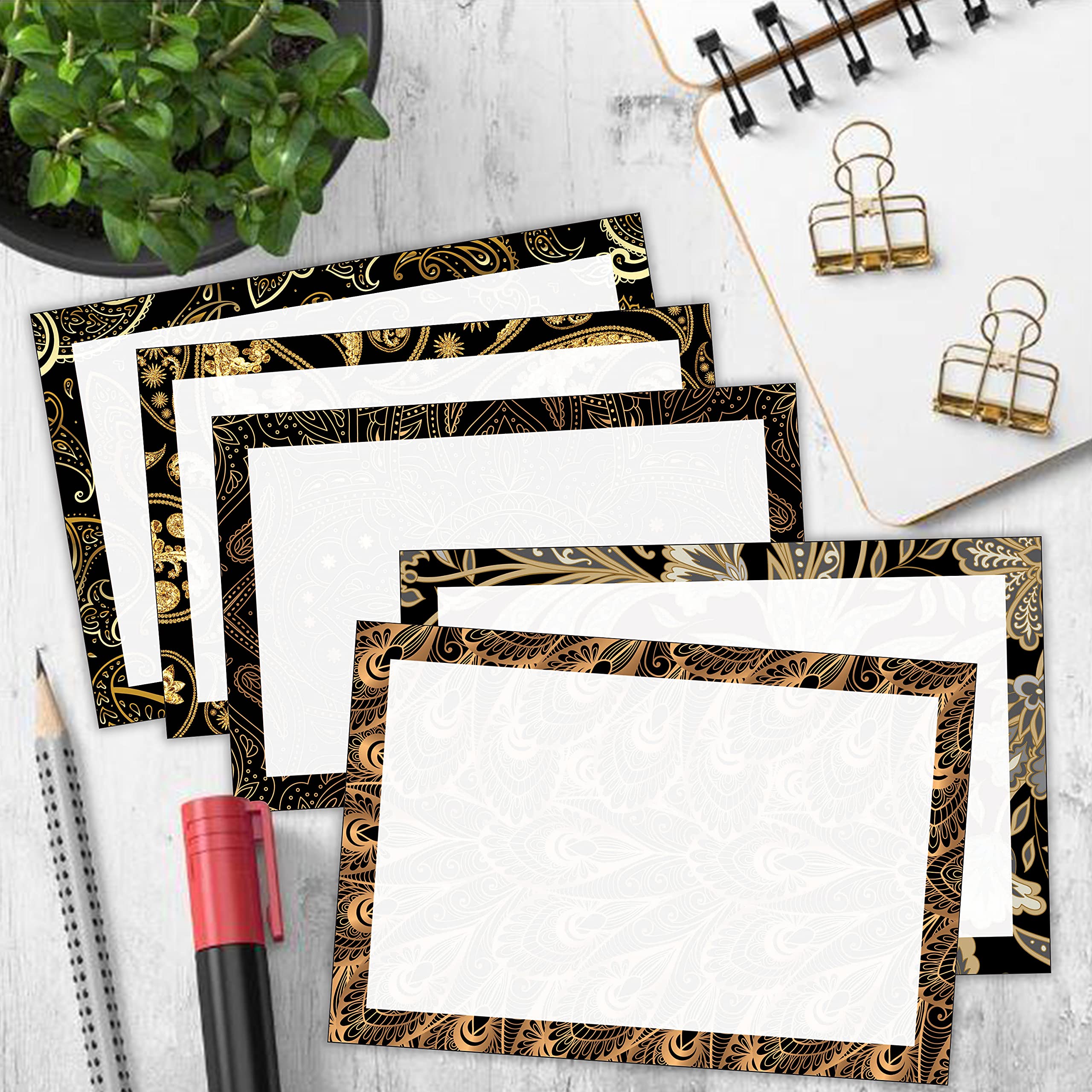 Debra Dale Designs Premium 4x6 Inch Blank Index Cards with Black & Gold Borders - 250 Pack Heavy 140# Cardstock for Study Notes, Flashcards & Office Organization - Elegant Gift Box Packaging