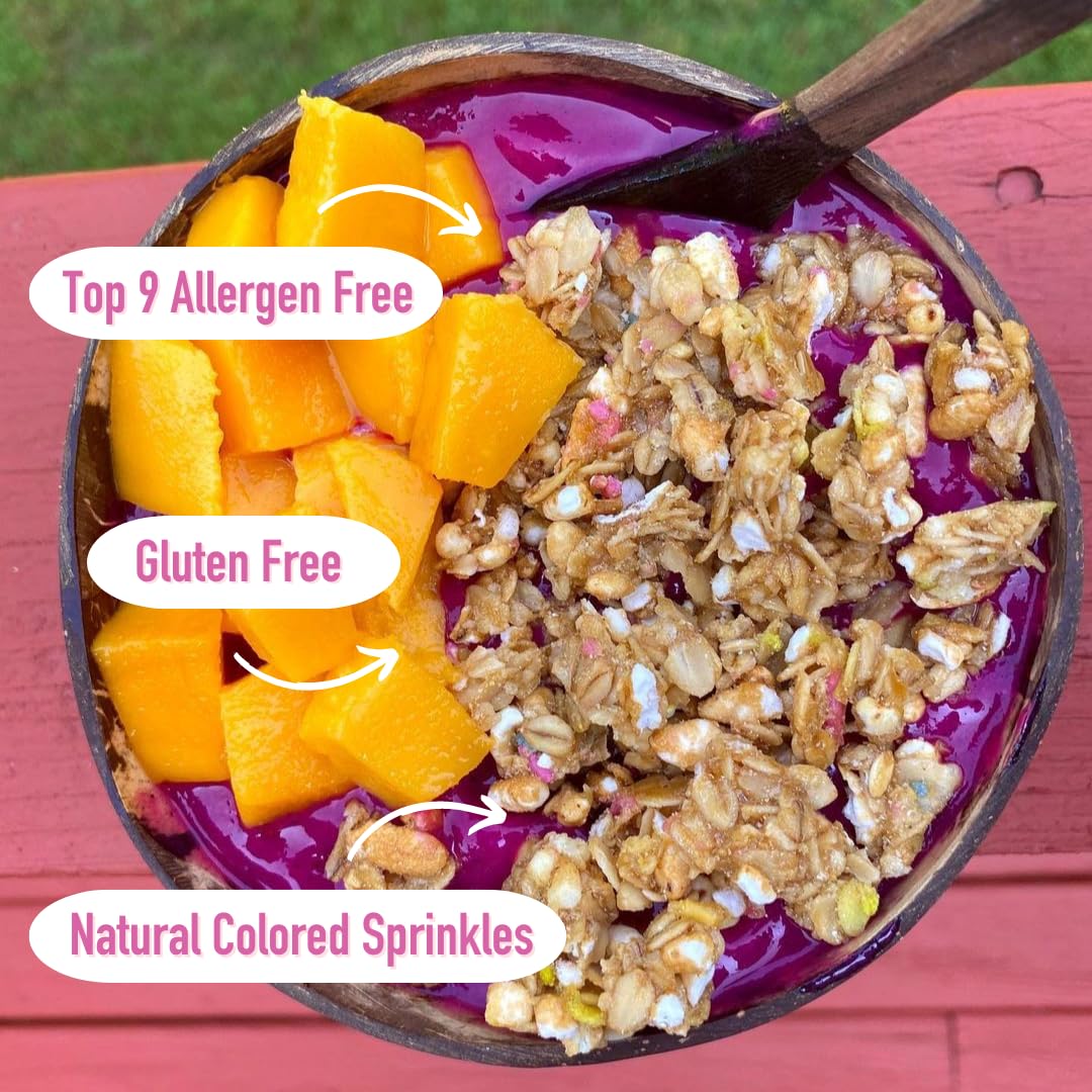 Safe + Fair Birthday Cake Granola – Gluten-Free, Vegan & Plant-Based Snack with Natural Sprinkles – 0g Trans Fat, Non-GMO, Kosher, Allergen-Free, Whole Grain - 12oz (6 Pack) – Perfect for Breakfast, Office Snacks & Healthy Party Treats
