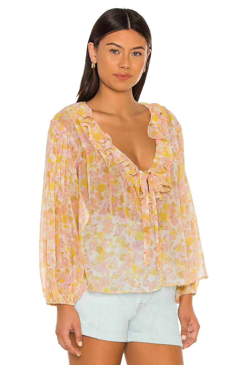 For Love & Lemons Melanie Blouse - Women's Floral Lace Boho Blouse for Casual & Date Night Outfits | Perfect for Spring & Summer Fashion