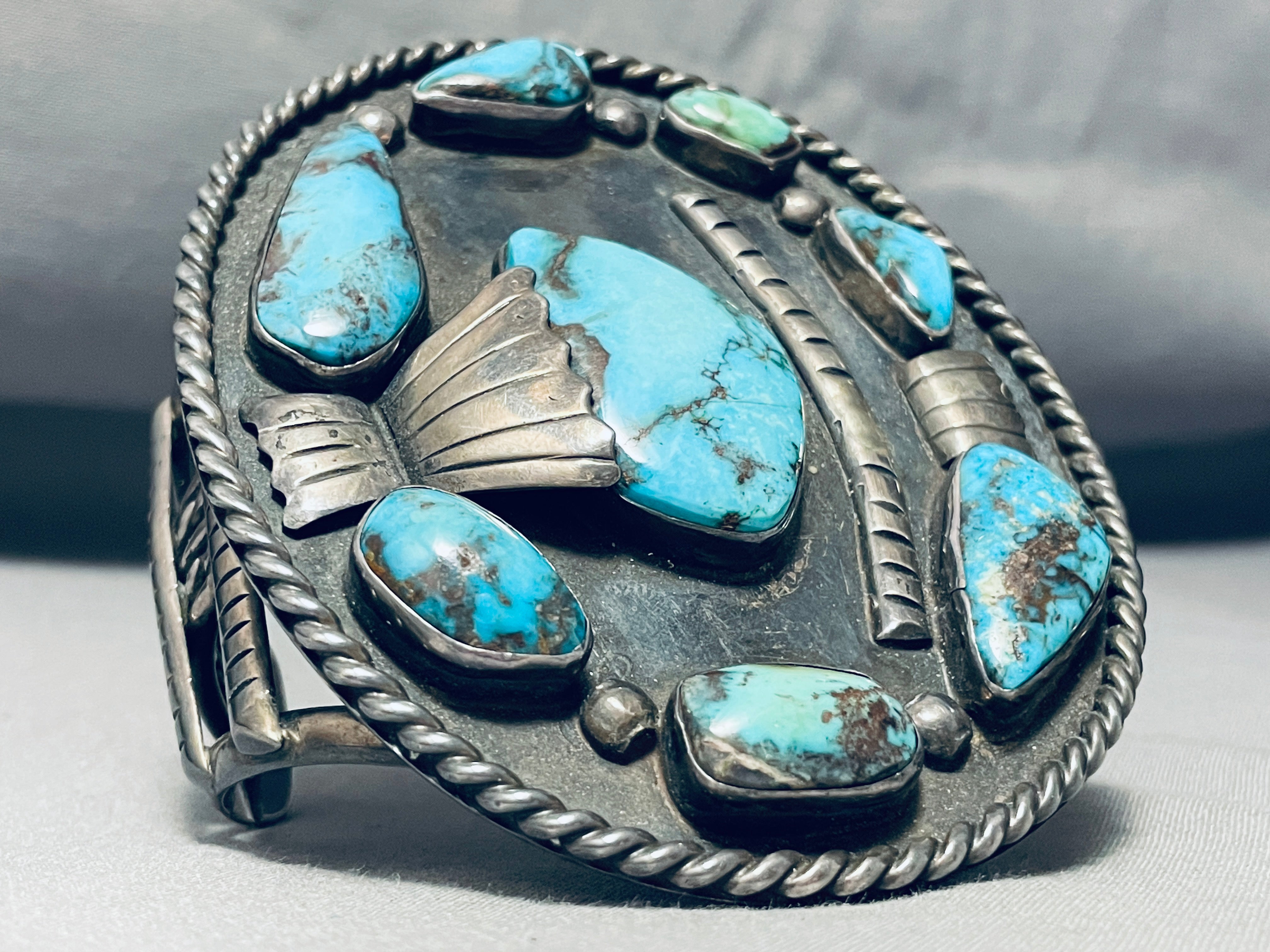 Vintage Navajo Morenci Turquoise Sterling Silver Bracelet - 165g Handmade Native American Jewelry for Women, Boho Fashion & Gift Ideas