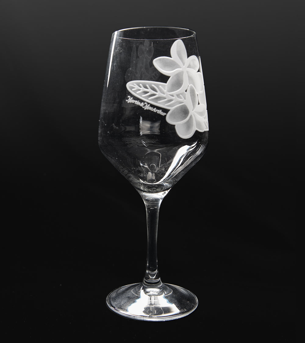 Premium Sand Etched Plumeria Red Wine Glasses - Set of 2 Elegant Stemware for Romantic Dinners, Wedding Gifts & Home Decor
