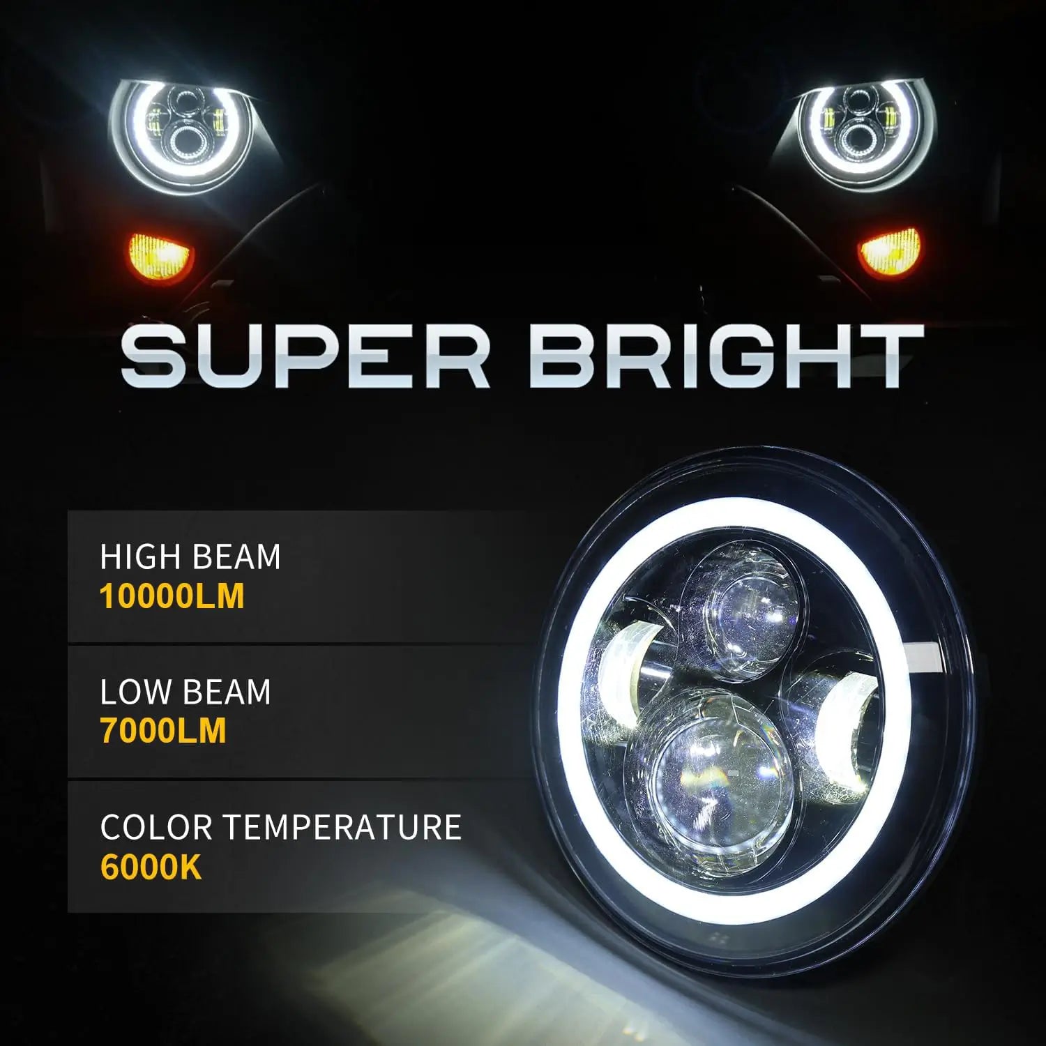 7 Inch Halo LED Headlights + 4 Inch Halo LED Fog Lights + 4D LED Tail Lights Kit for Jeep Wrangler JK (2007-2018) - Off-Road, Night Driving & Adventure Lighting Upgrade
