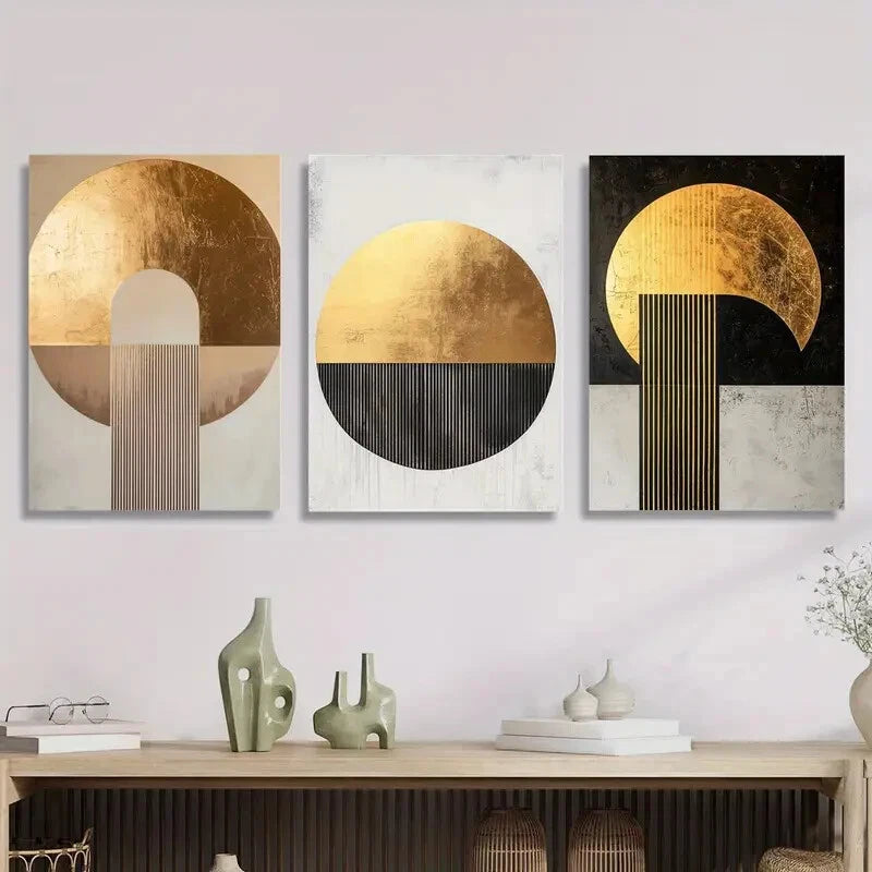 3-Piece Gold and Copper Geometric Abstract Metal Wall Art - Ready to Hang Modern Home Decor for Living Room, Bedroom & Office