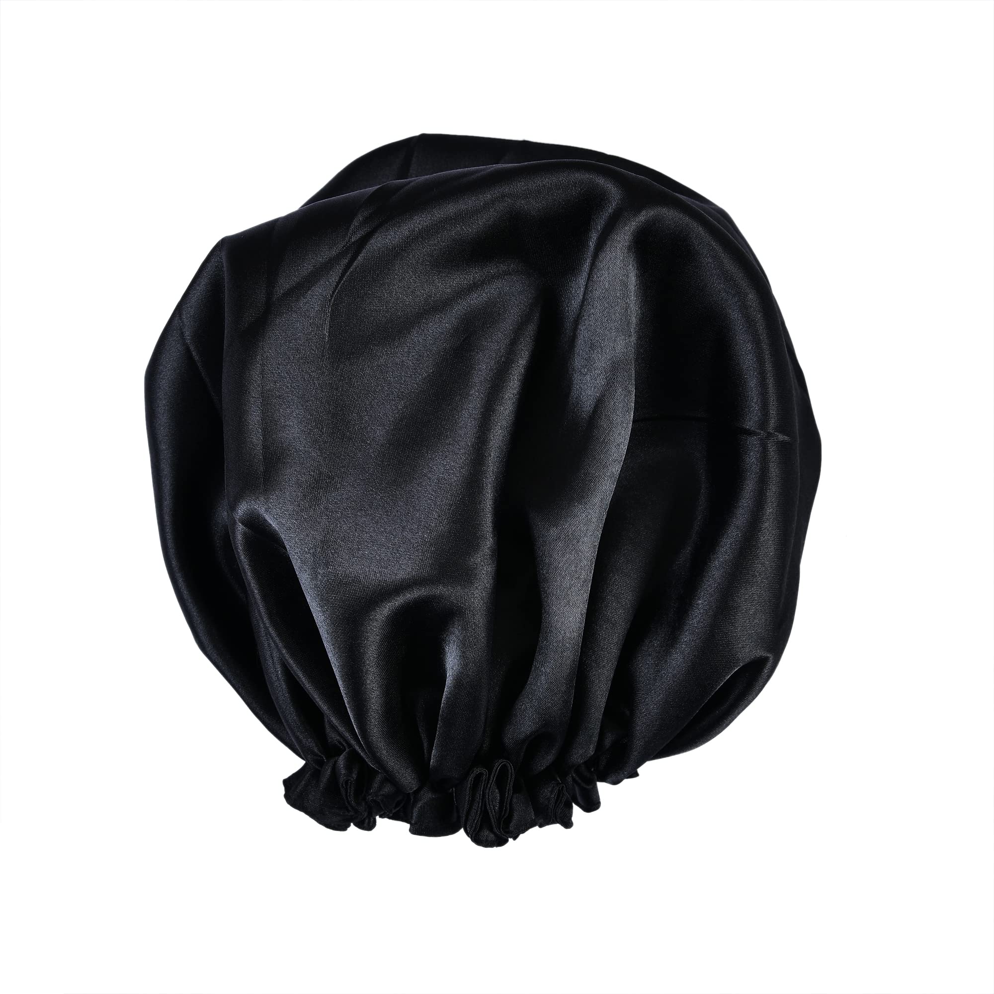 NNR Satin Silk Premium Hair Bonnet for Women & Girls - Double Layered Elastic Sleeping Cap - Black (Pack of 1) - Protect Hair While Sleeping & Styling