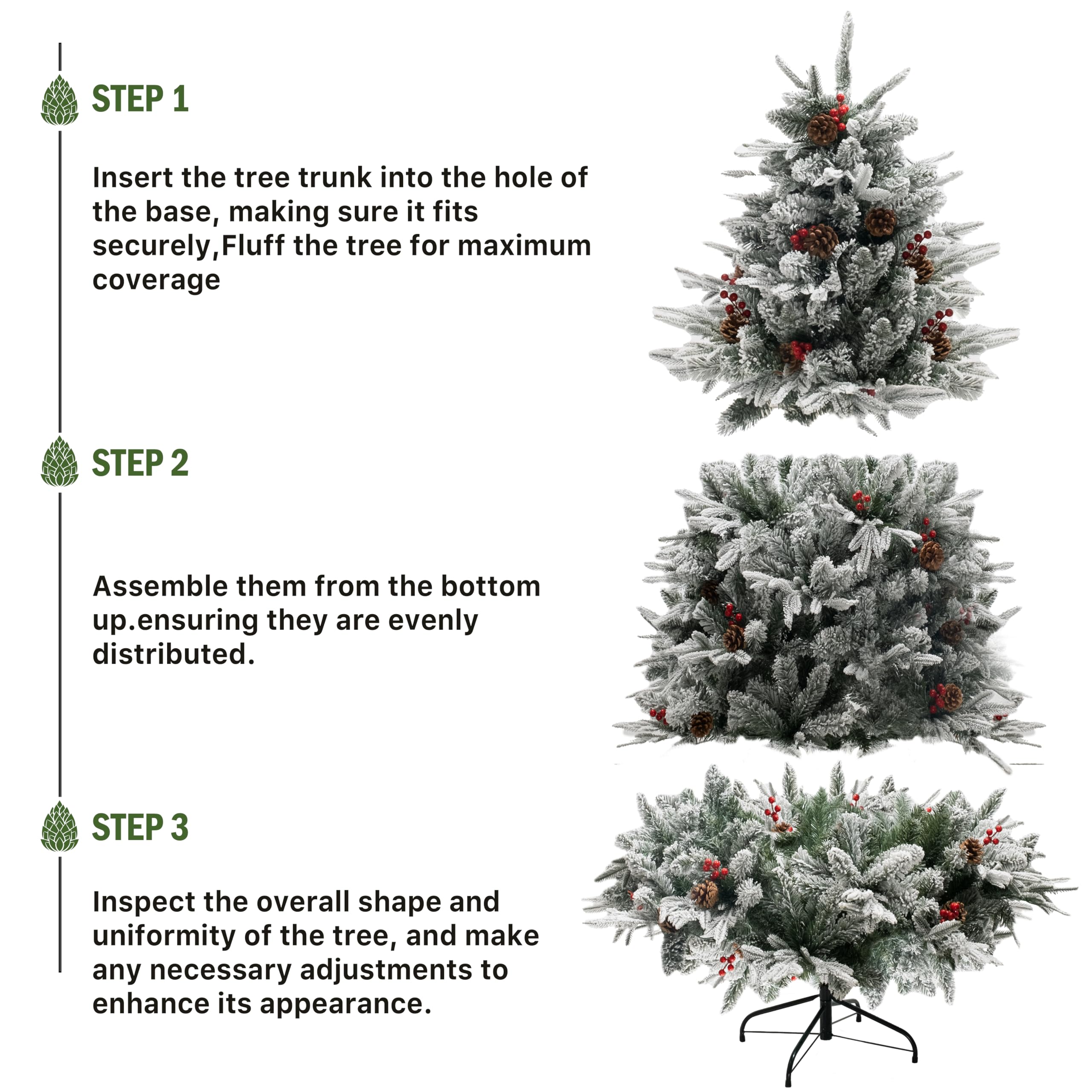 GEX 6ft Pre-Lit Flocked White Artificial Christmas Tree with Warm Yellow LED Lights, 8 Lighting Modes, Berries & Pinecones - Perfect for Living Room, Office Holiday Decor (Flocked White, 6 Feet)