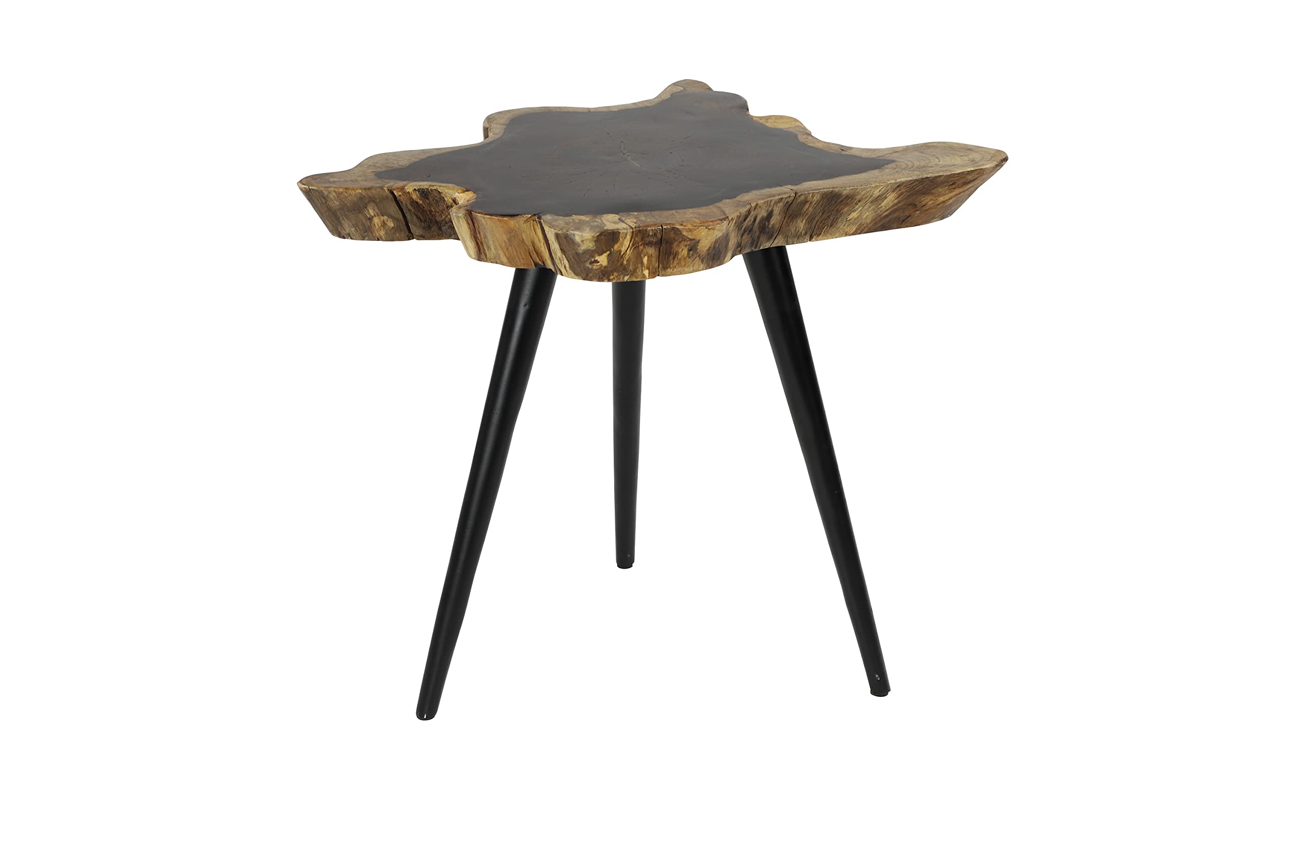 Handmade Live Edge Wood Side Table with Black Metal Tripod Legs - 24