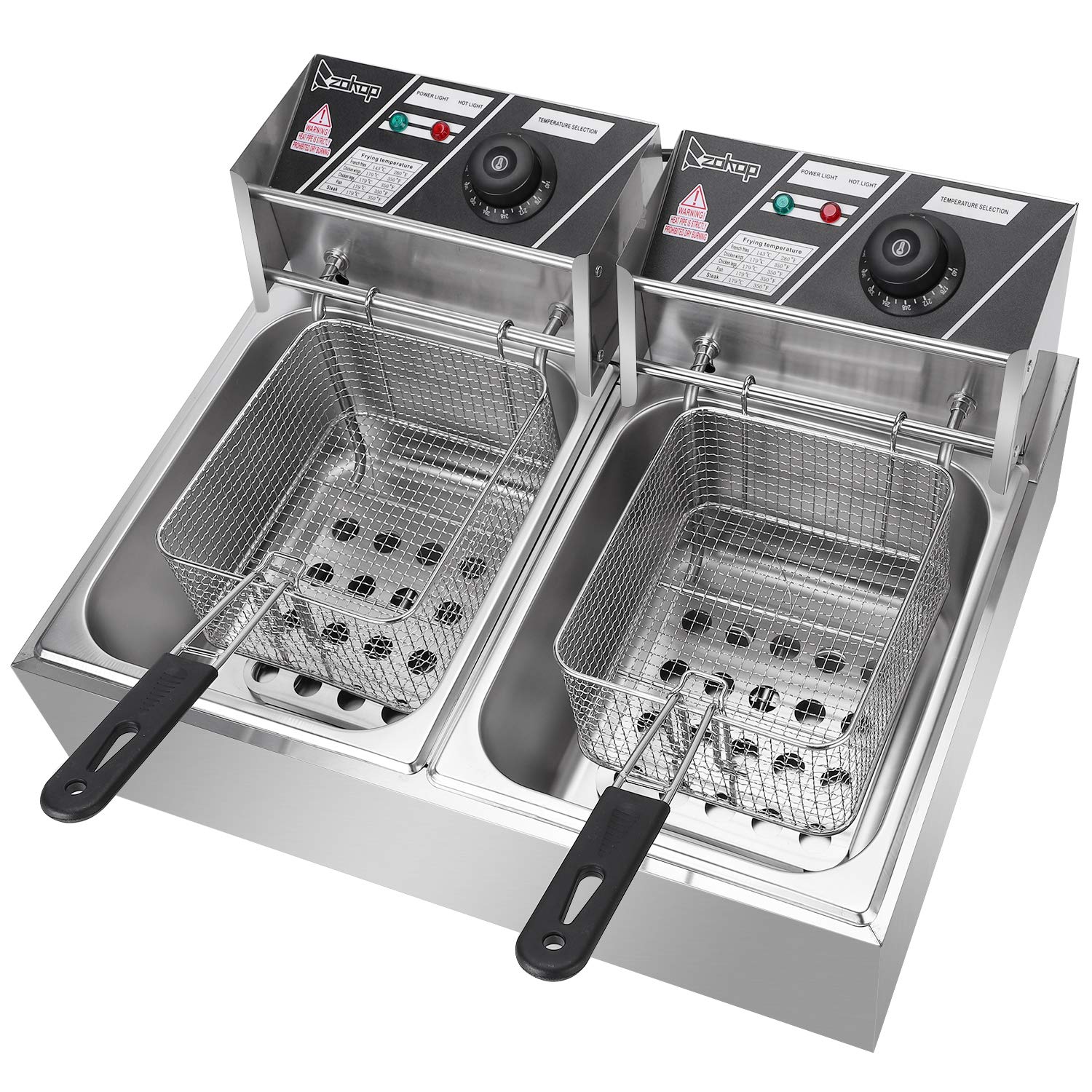 5000W 110V 12.7QT/12L Stainless Steel Dual Tank Electric Deep Fryer with Double Baskets & Thermostat - Perfect for French Fries, Onion Rings, Egg Rolls, Fried Chicken - Ideal for Restaurants, Food Trucks, and Home Kitchen Cooking (US Plug)