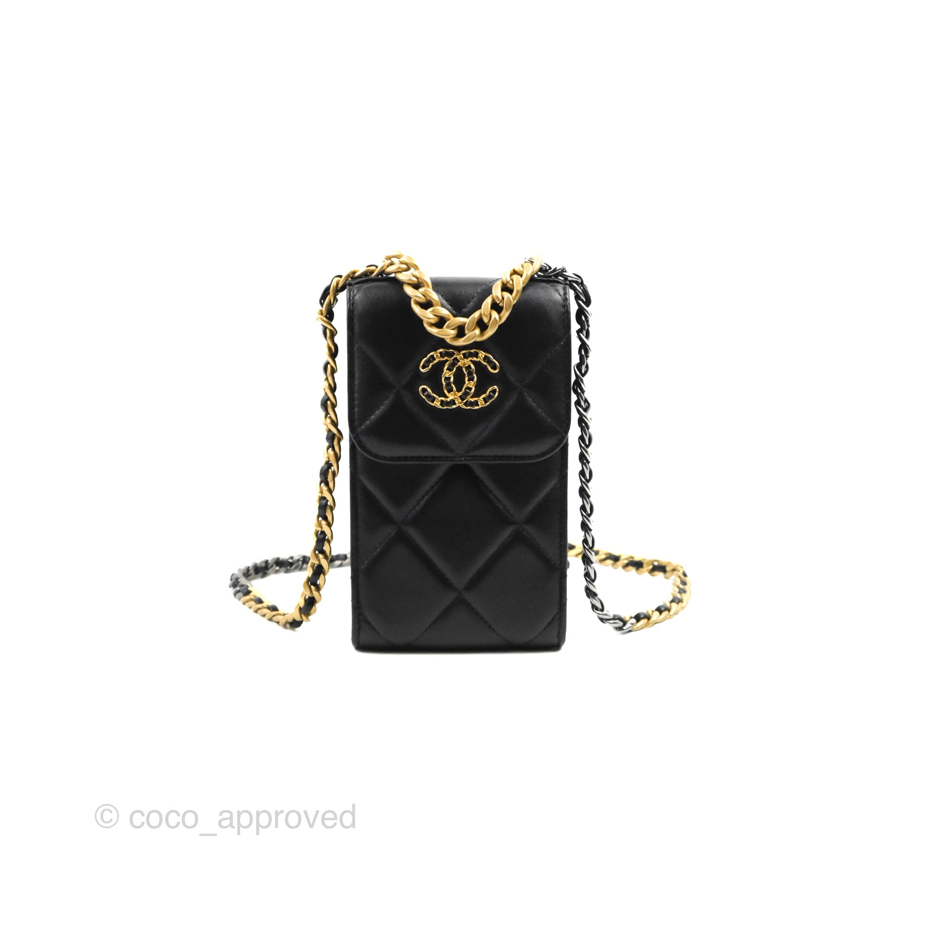 Chanel 19 Phone Holder in Black with Mixed Hardware - Luxury Smartphone Accessory for Everyday Use & Travel