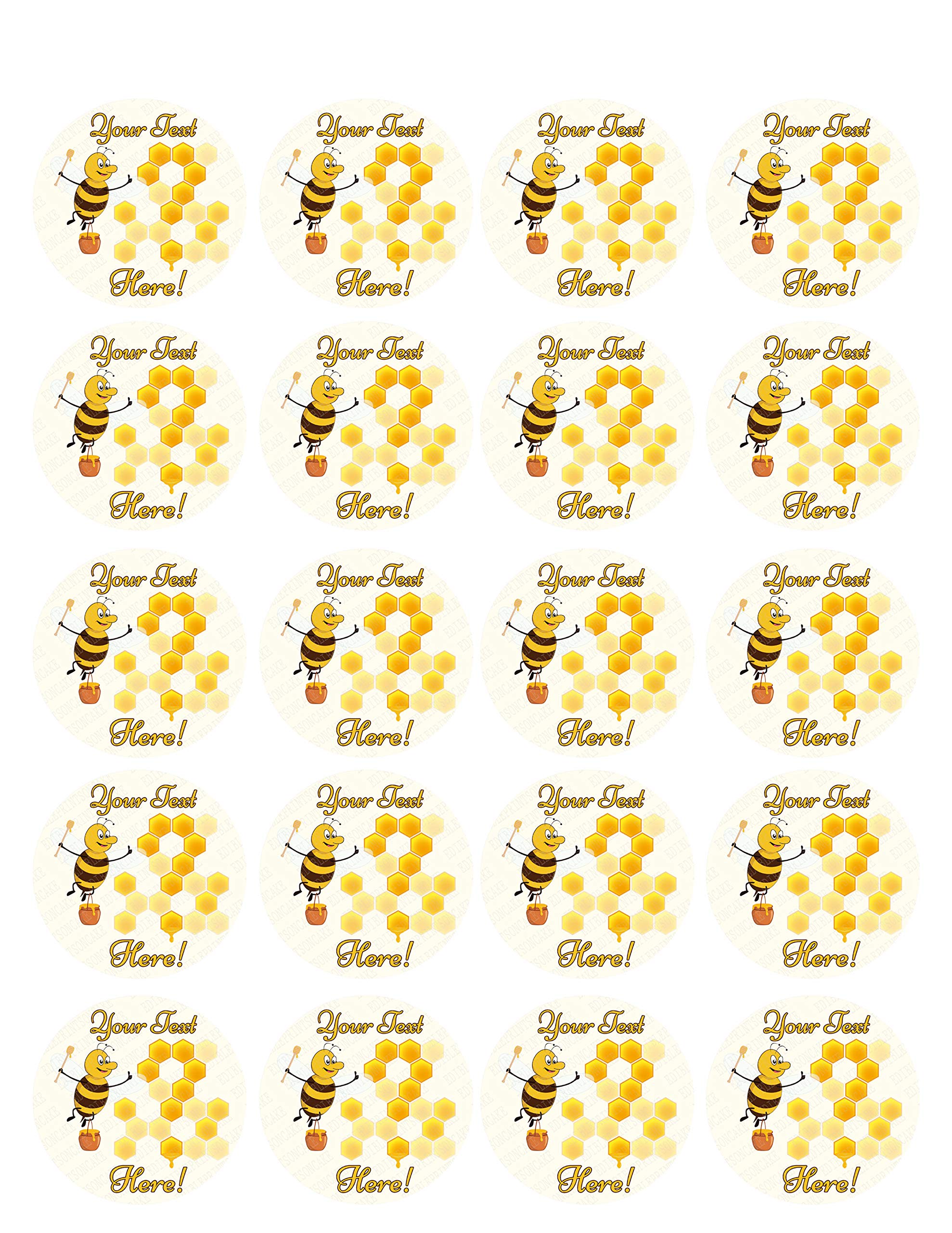 Edible Bee and Honey Cupcake Toppers - 1.8 Inch Decorations (20 Pieces per Sheet) - Perfect for Birthday Cakes, Baby Showers, and Spring Themed Parties