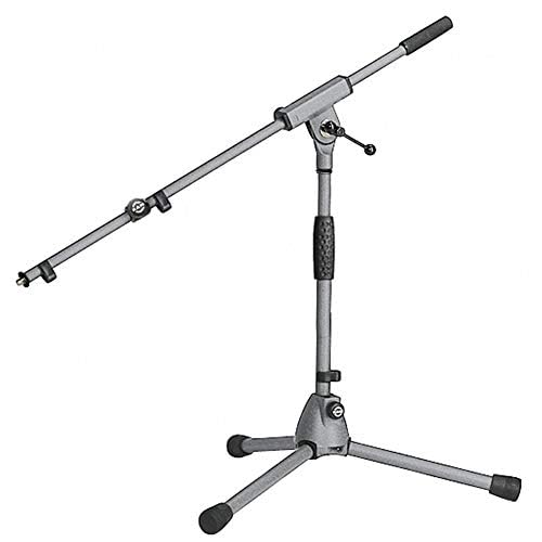 Professional K&M Konig & Meyer 25900.570.87 Low Profile Microphone Stand with Telescopic Boom Arm - Zinc Die-Cast Base, Soft Touch Finish - German Made Gray Studio Mic Stand for Musicians, Singers & Podcasters - Perfect for Home Studios, Live Performances & Recording Sessions