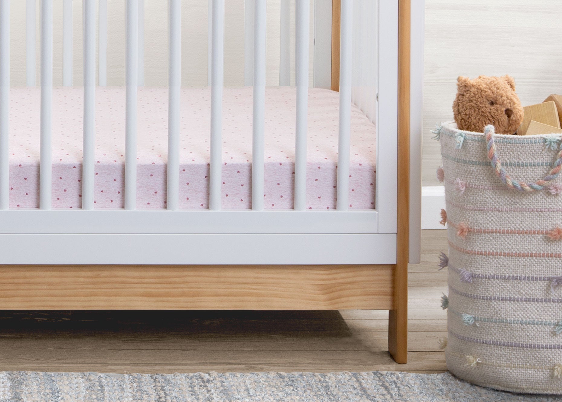 BabyGap Pink Hearts & Stripes 100% Organic Cotton Crib Sheets 2 Pack - Soft Nursery Bedding for Safe Baby Sleep & Nursery Decor