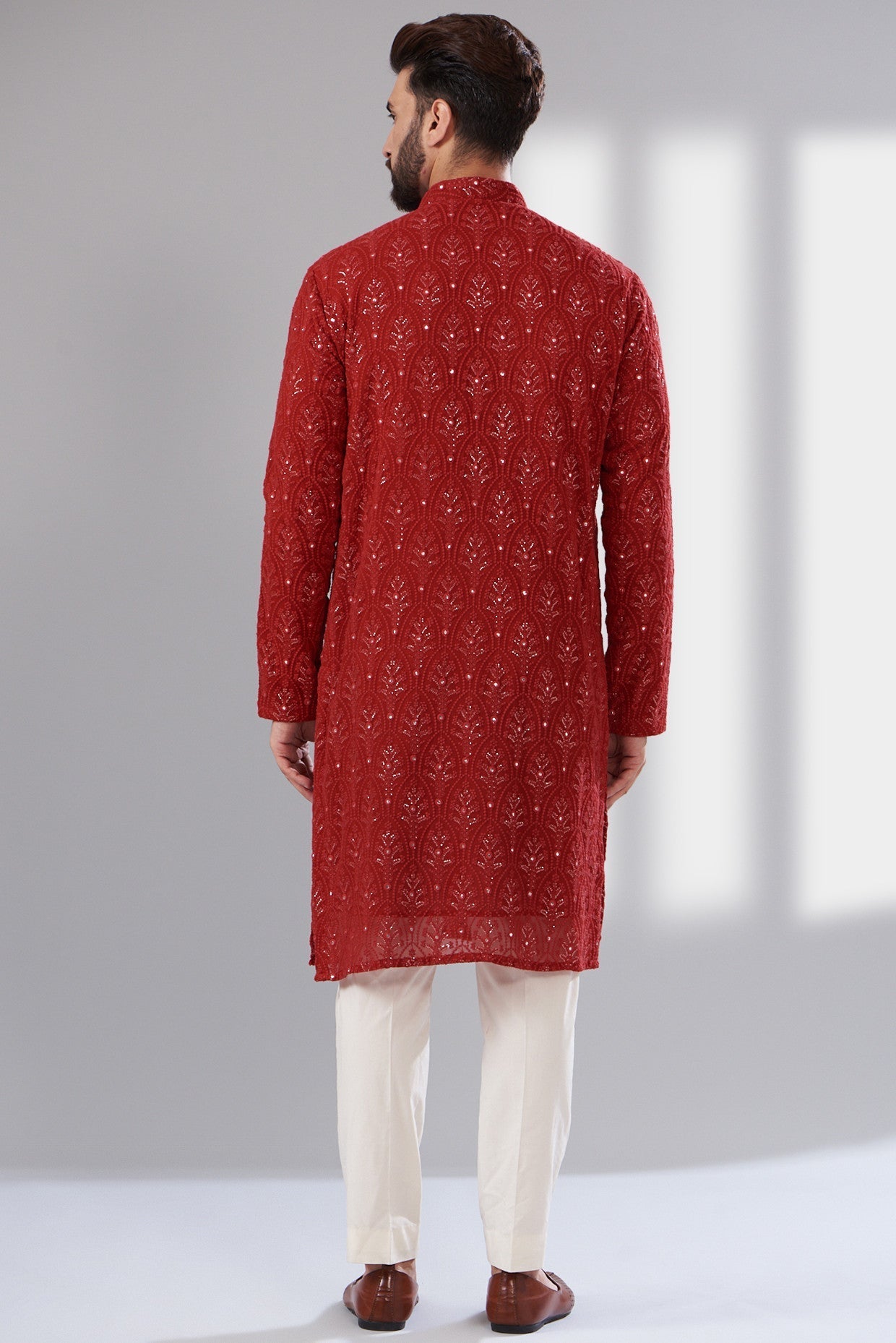 Elegant Red Chikankari Kurta for Women - Handcrafted Indian Embroidered Tunic Top - Perfect for Festivals, Weddings & Ethnic Occasions