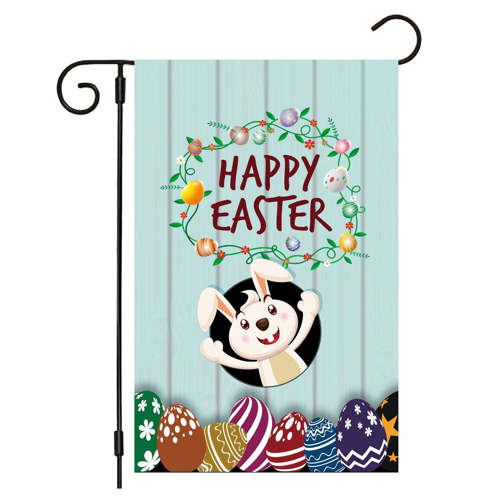 Double Sided Easter Garden Flag - 12x18 Inch Bunny & Eggs Polyester Outdoor Banner - Vertical Yard Decoration for Spring, Easter Party & Home Decor