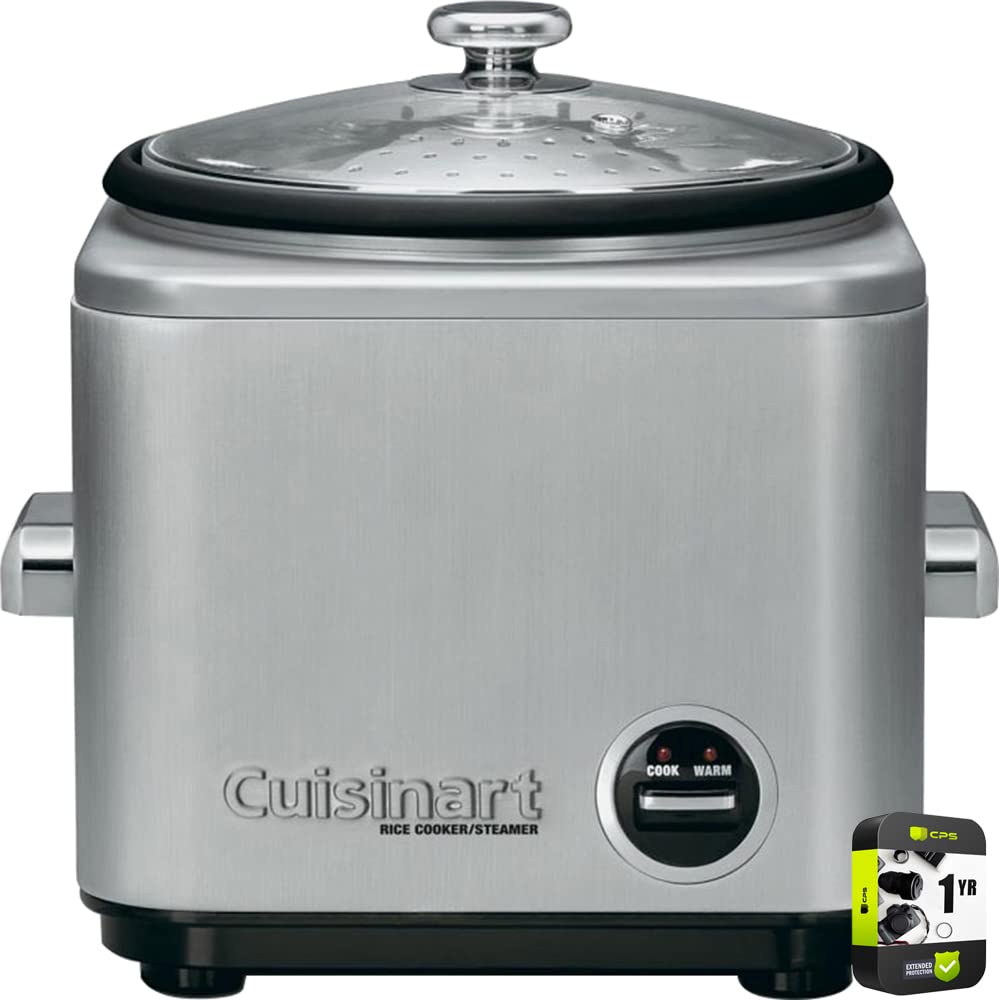 Cuisinart CRC-800P1 8-Cup Stainless Steel Rice Cooker and Steamer with Measuring Cup - Perfect for Cooking Rice, Steaming Vegetables & Meal Prep - Includes 1 Year CPS Enhanced Protection Plan