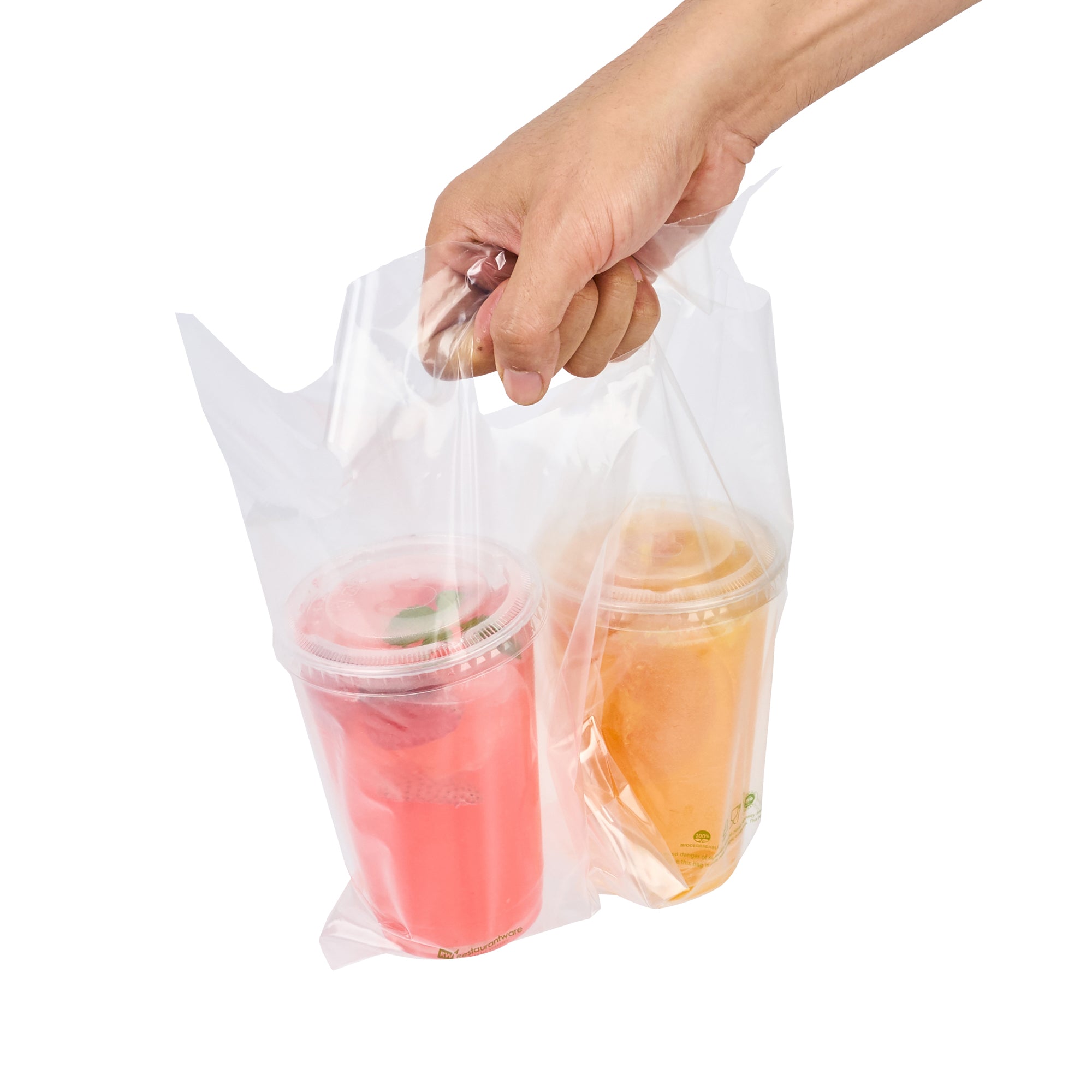 Eco-Friendly Clear Plastic Drink Carrier Bag - Holds 2 Cups, Biodegradable & Durable (12.5