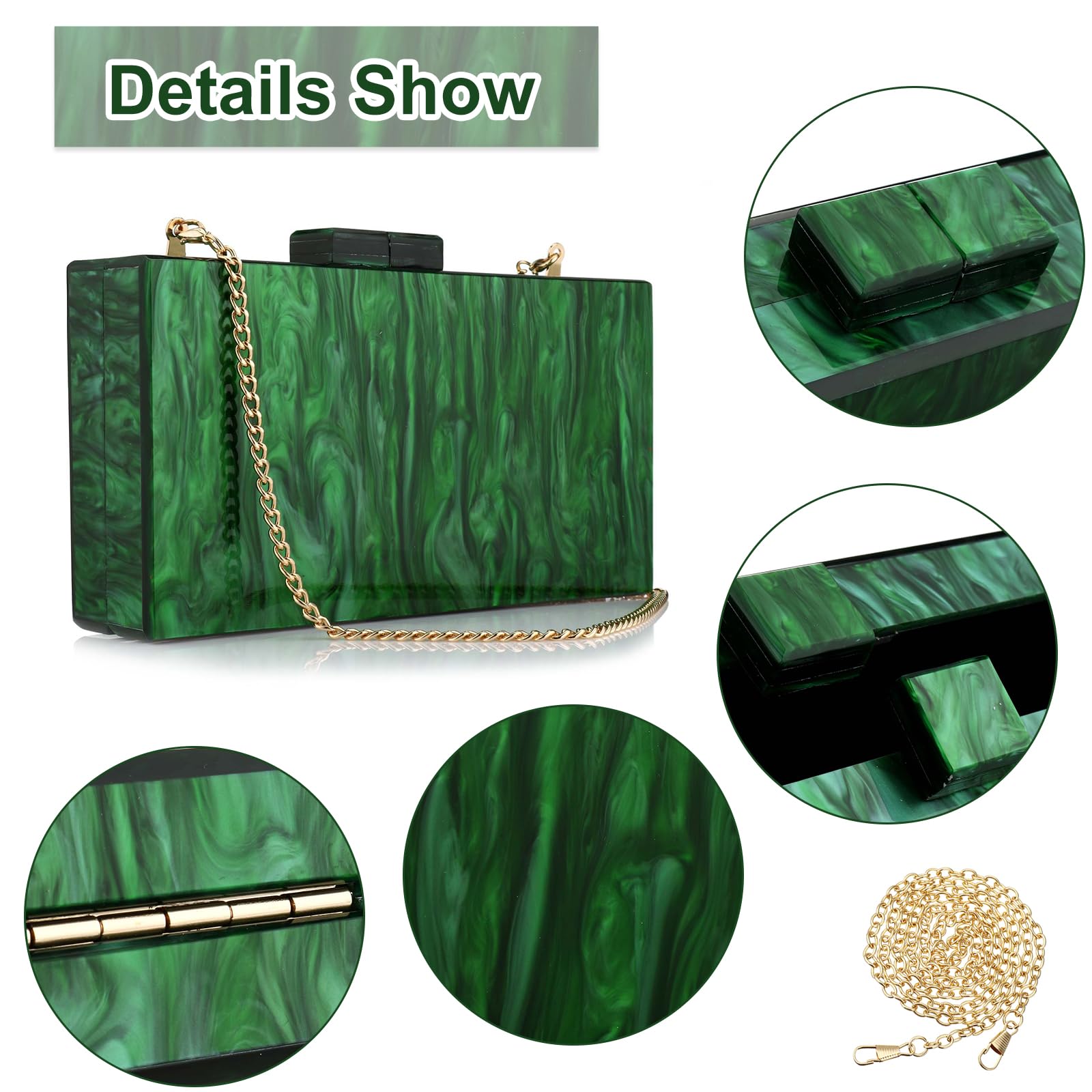 YYW Women's Acrylic Clutch Purse - Elegant Marbling Crossbody Bag with Detachable Chain for Wedding, Evening Party & Special Occasions | Multicolor Handbag for Women's Fashion Accessories