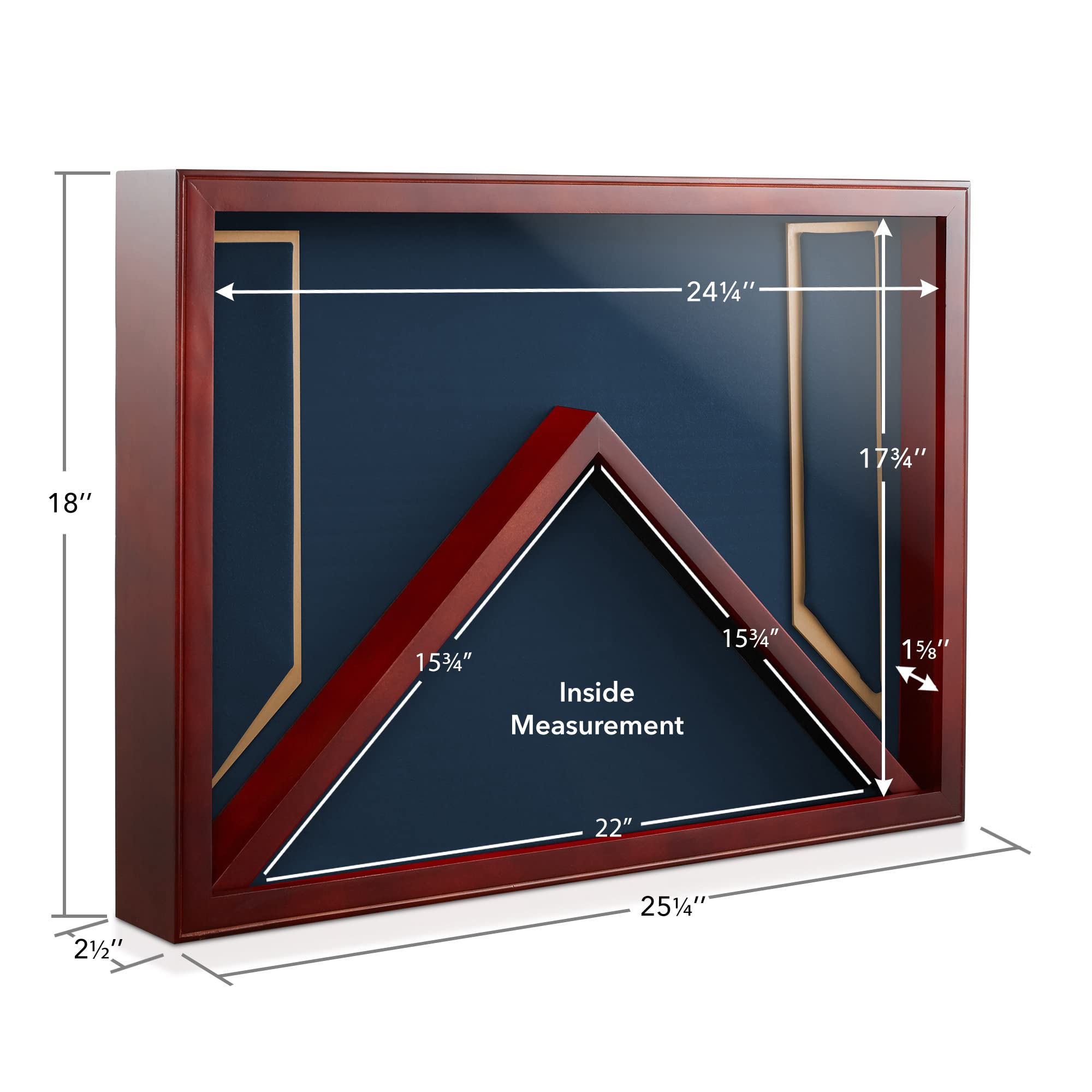 Military Shadow Box Display Case for Medals & Burial Flag - Solid Wood Cabinet with Navy Blue Velvet Insert - Perfect for Veterans, Memorials & Home Decor