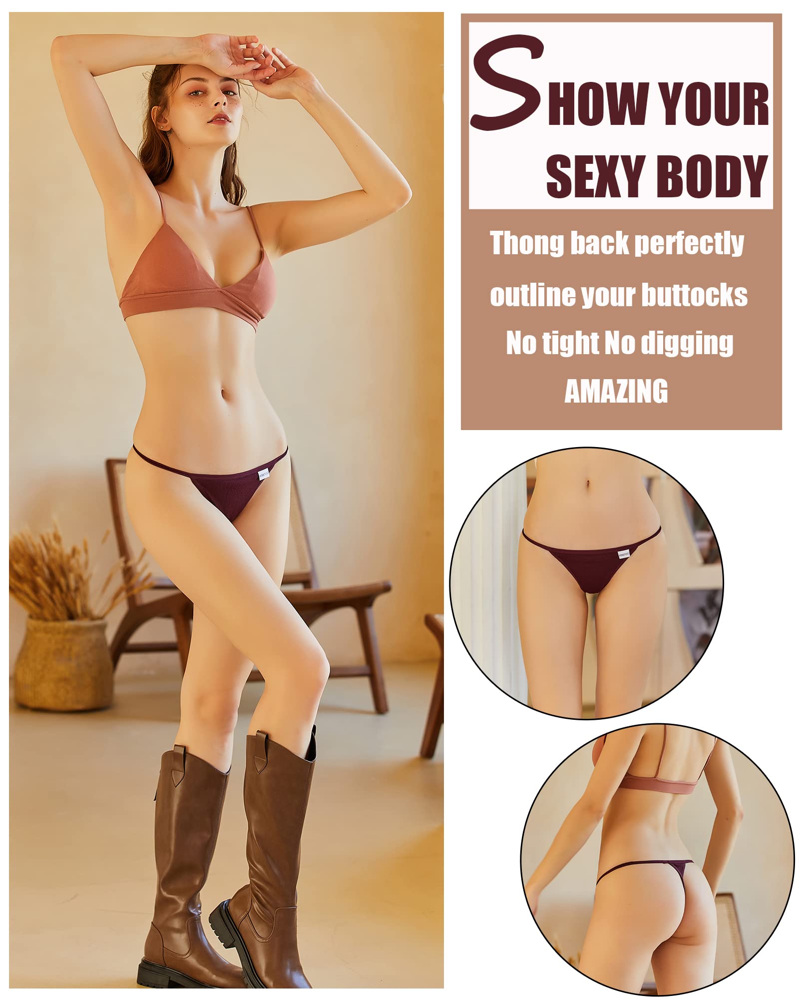 FINETOO 10 Pack Women's Cotton G-String Thongs - Stretch T-Back Tangas, Low Rise Hipster Underwear (S-XL) - Perfect for Daily Wear, Date Nights & Special Occasions