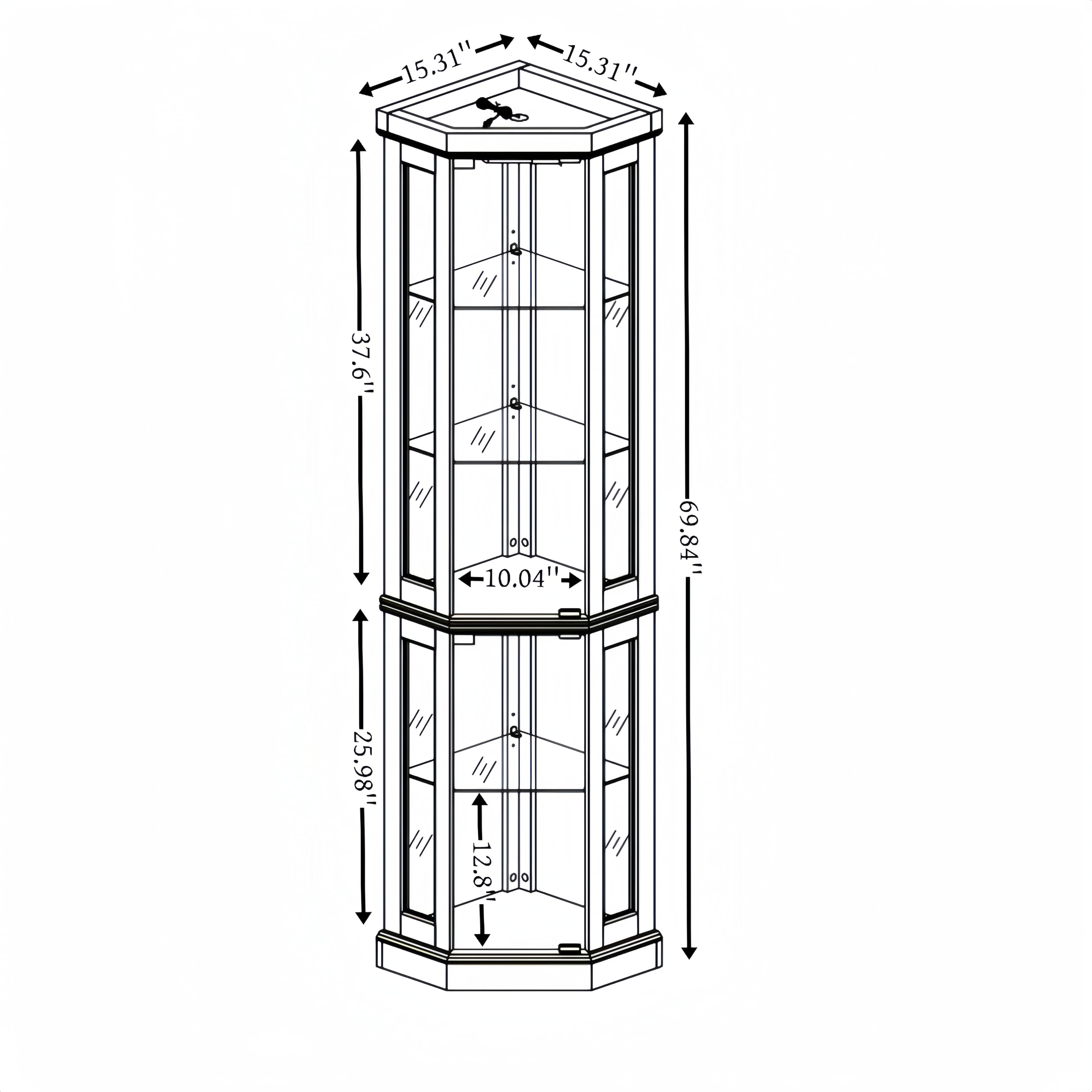 5-Tier Lighted Corner Curio Glass Display Cabinet with Adjustable Shelves & Mirrored Back - 69.84