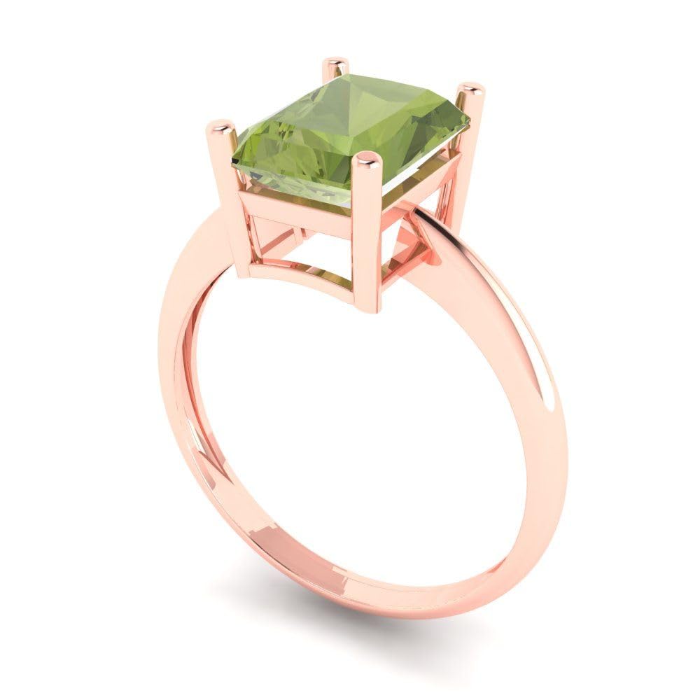 2.5ct Natural Peridot Radiant Cut Solitaire Ring - 18K Rose Gold Engagement Wedding Bridal Promise Anniversary Jewelry - Perfect for Proposals, Vow Renewals & Special Occasions