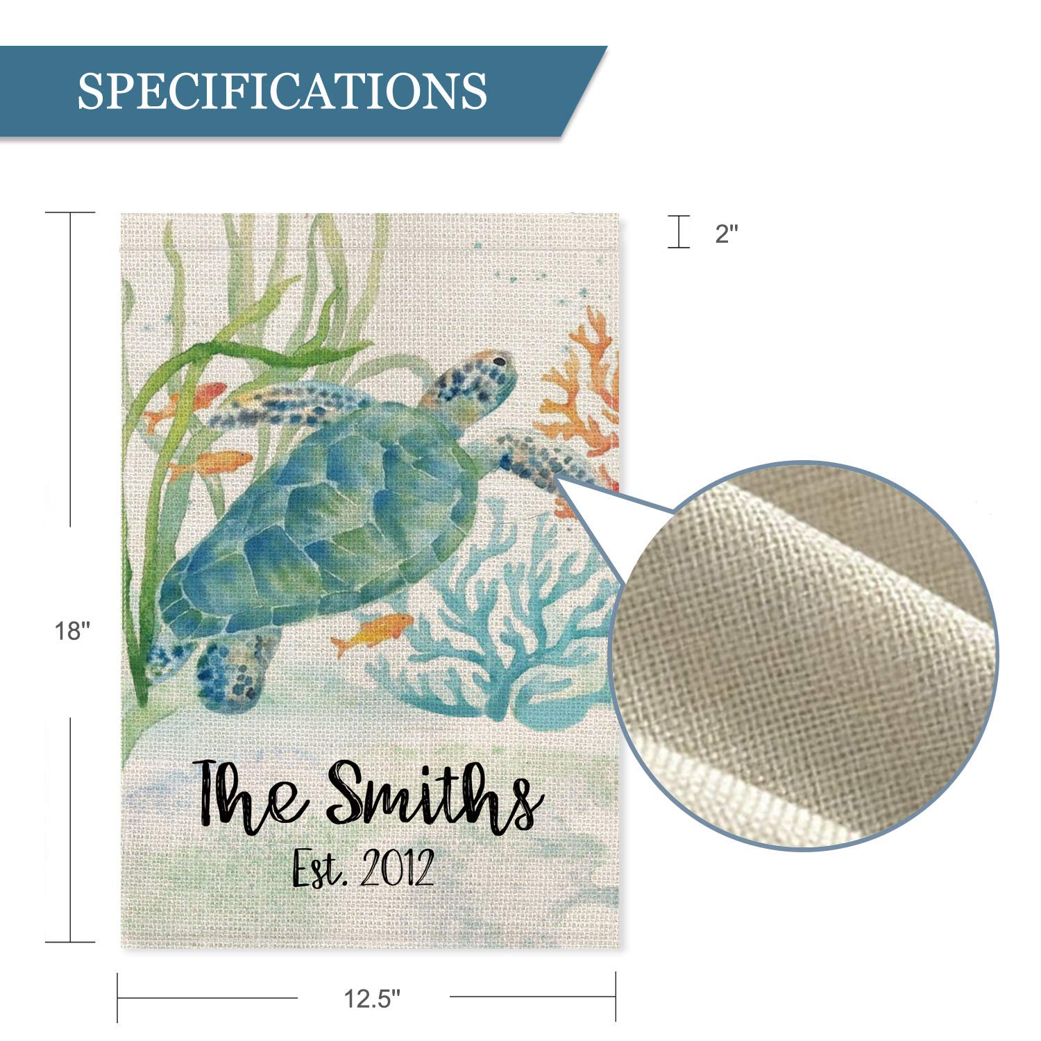 Custom Personalized Summer Garden Flag with Sea Turtle Design - Double Sided 12x18 Inch Rustic Farmhouse Burlap Yard Decor - Perfect for Outdoor Patio, Front Porch & Seasonal Home Decoration