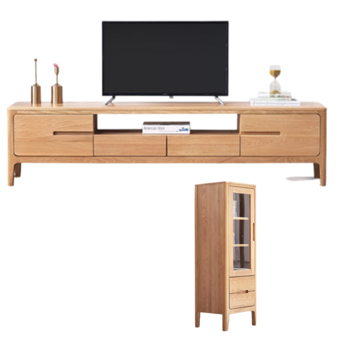 59.1x13.8x17.7 inch/ 150x35x45сm/ Natural Wood color/ Solid wood surface TV cabinet +low side cabinet
