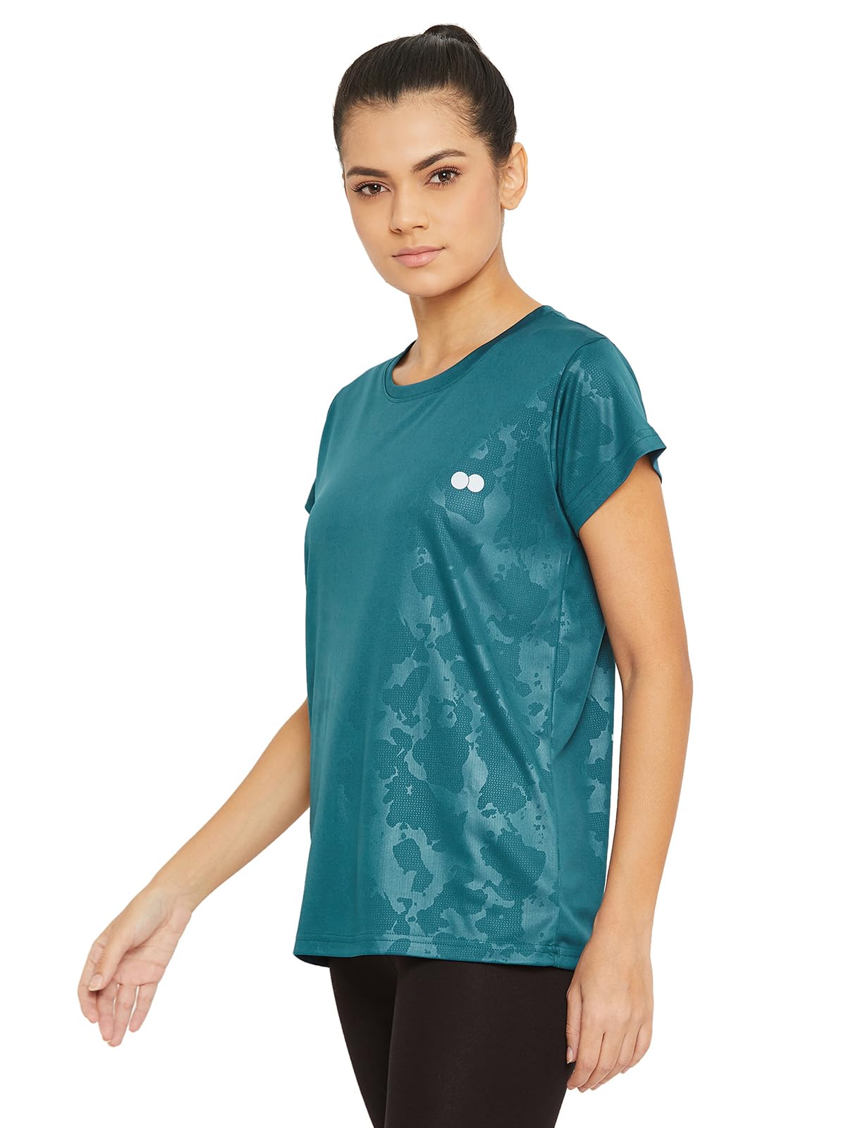 Clovia Women's Activewear Short Sleeve Sports T-Shirt - Breathable Polyester Workout Top for Running, Yoga & Gym - Comfortable Athletic Tee for Women