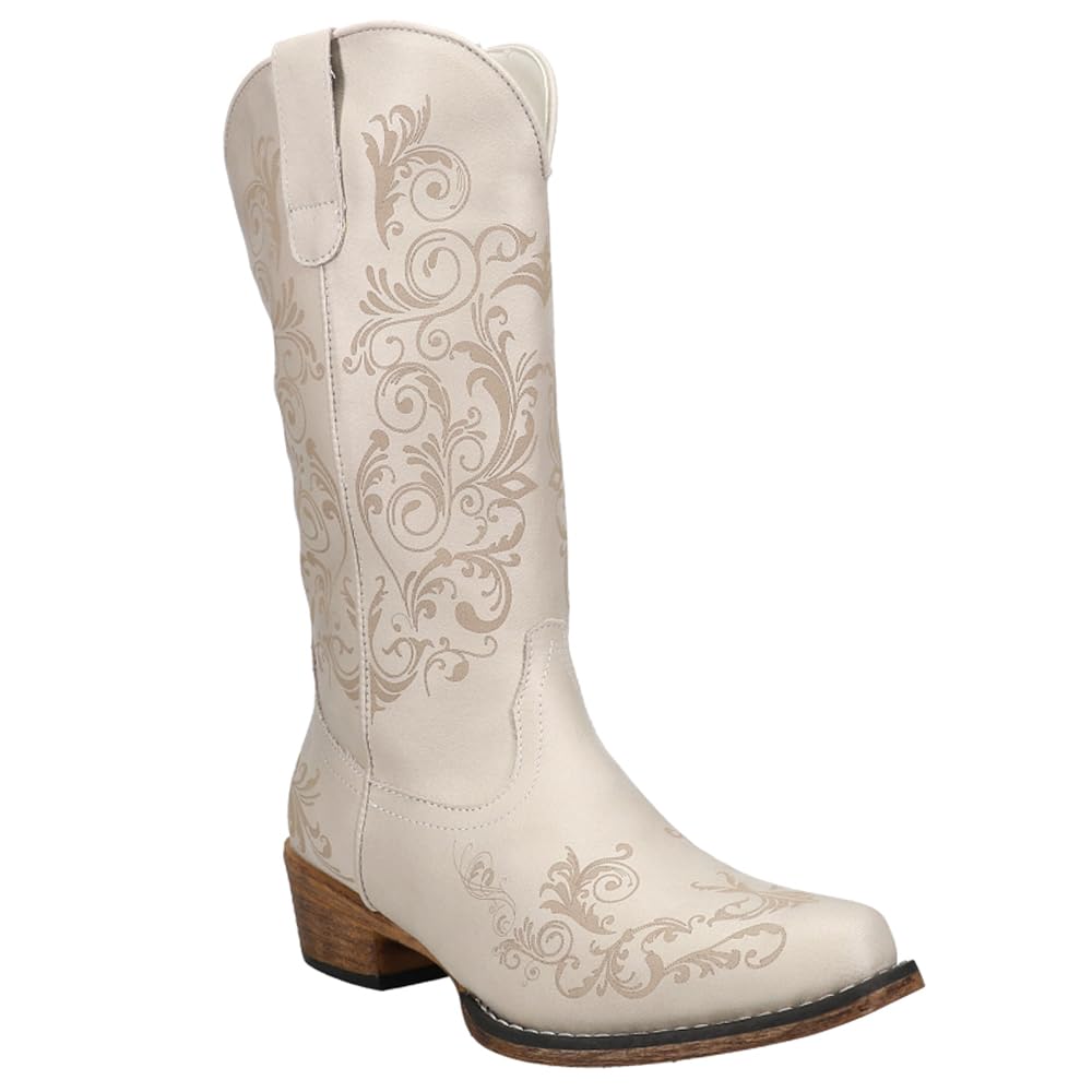 ROPER Women's Tall Embroidery Snip Toe Casual Boots - Mid Calf, Low Heel 1-2