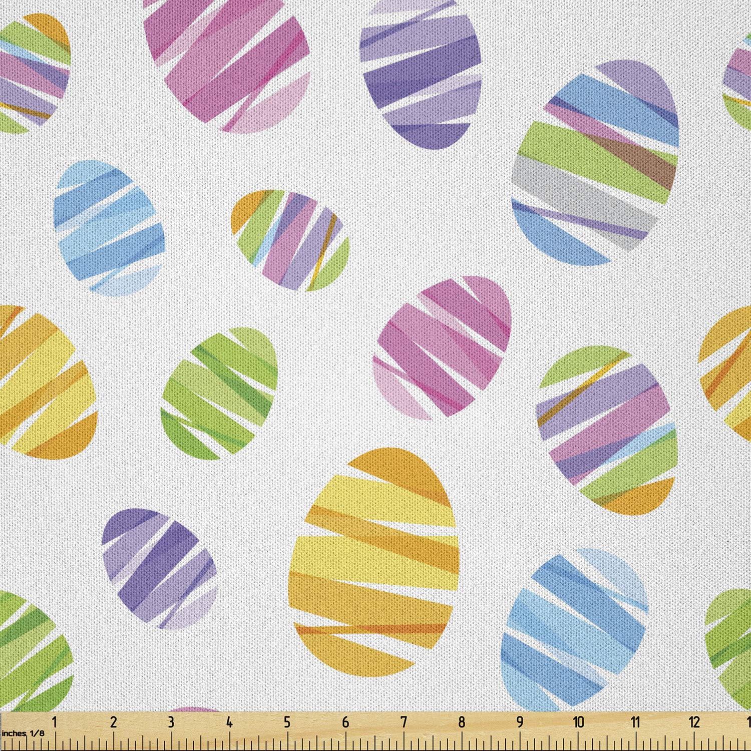 Lunarable Easter Fabric by The Yard - Colorful Ribbon & Egg Design Microfiber Textile for DIY Crafts, Home Decor (10 Yards, Multicolor) | Perfect for Easter Baskets, Table Runners & Seasonal DIY Projects