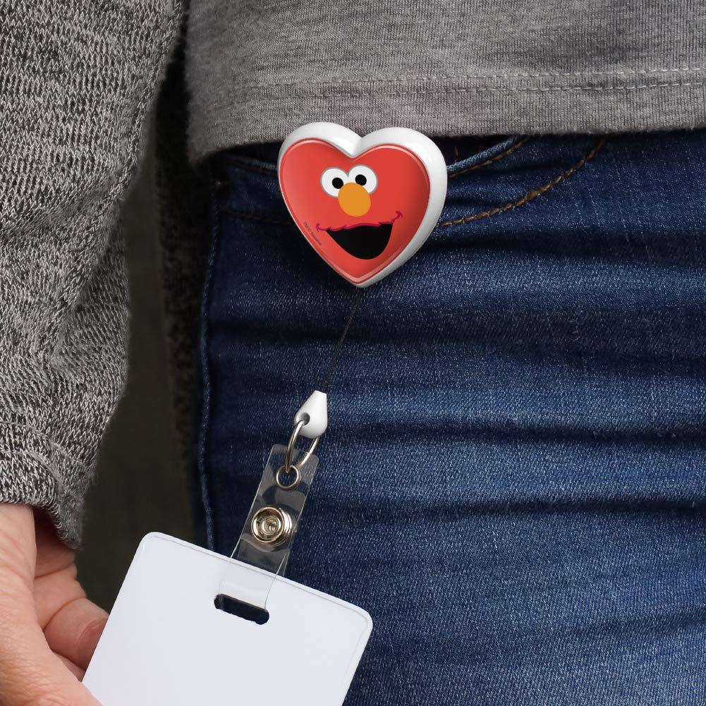 Sesame Street Elmo Face Heart Lanyard Retractable Reel Badge ID Card Holder for Teachers, Nurses, Office Workers - Cute & Durable Work Accessory