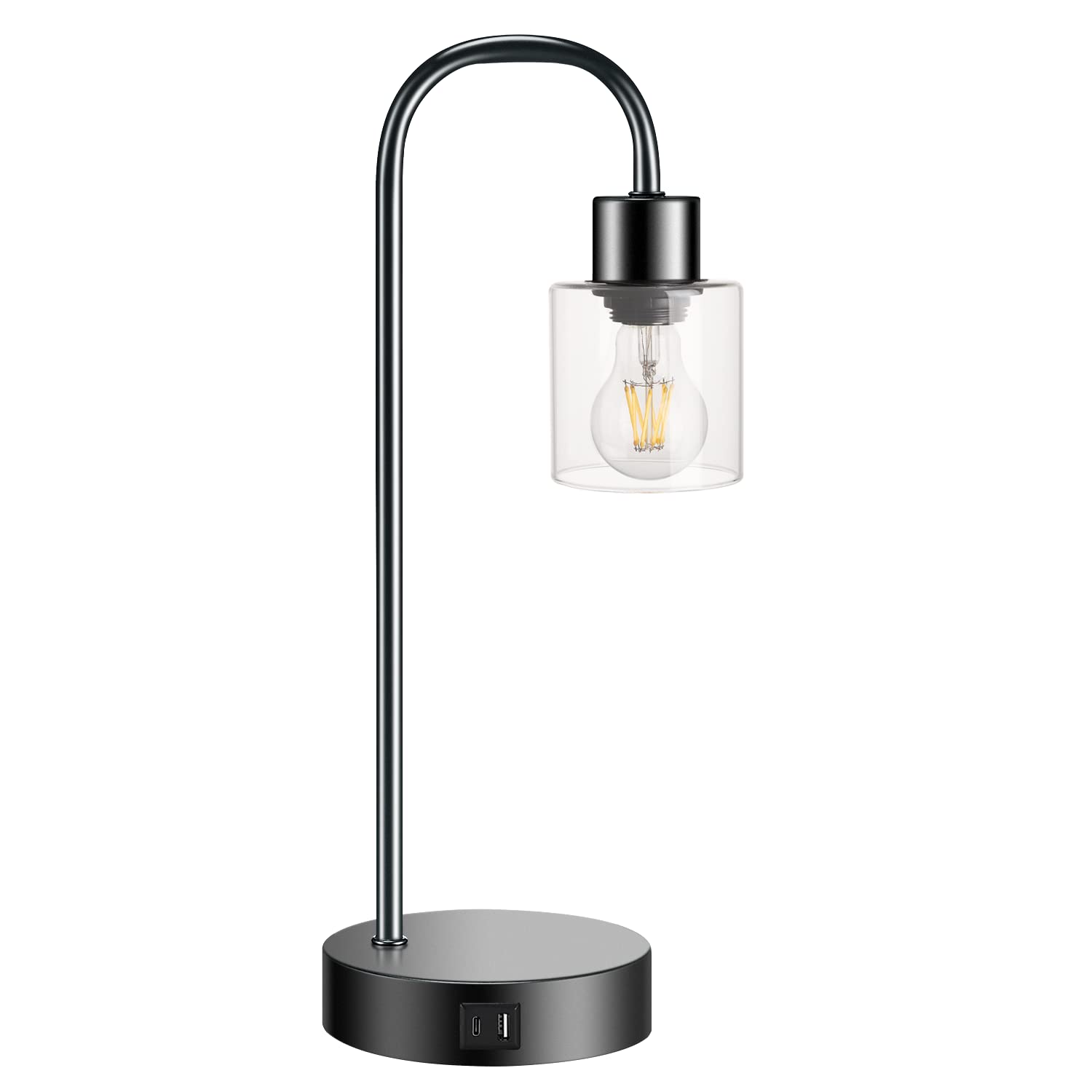 Keymit Touch Table Lamp - 3-Way Dimmable Bedside Lamp with USB & Type-C Charging Ports, Vintage Edison Industrial Style for Bedroom & Living Room, Includes 8W LED Filament Bulb (1-Pack) - Perfect for Nightstands, Home Office, and Cozy Reading Nooks