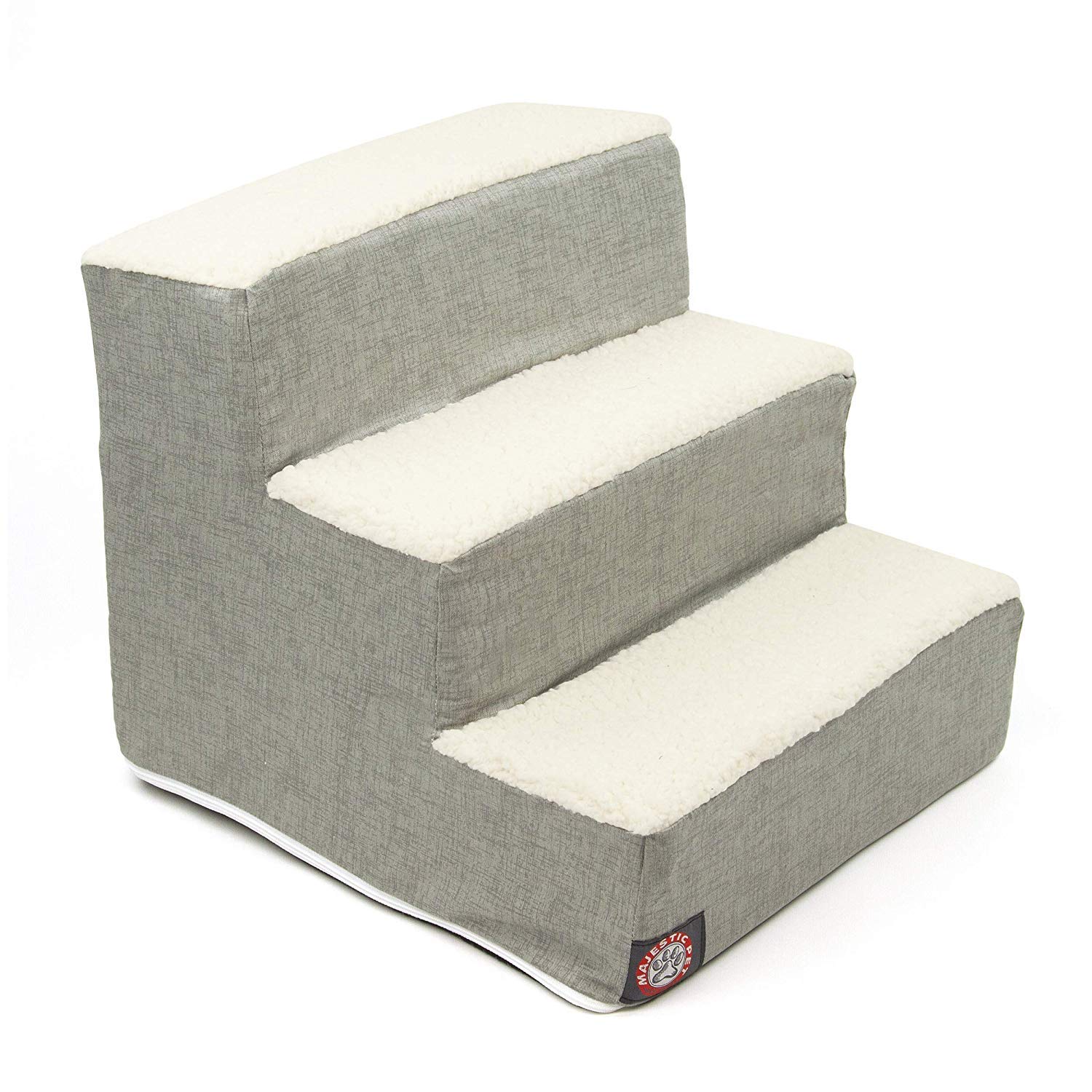 Portable 3-Step Pet Stairs for Small Dogs & Cats - Supports Up to 250 lbs - Machine Washable Cover - Ideal for High Beds, Couches, SUVs & Travel - Heathered Gray
