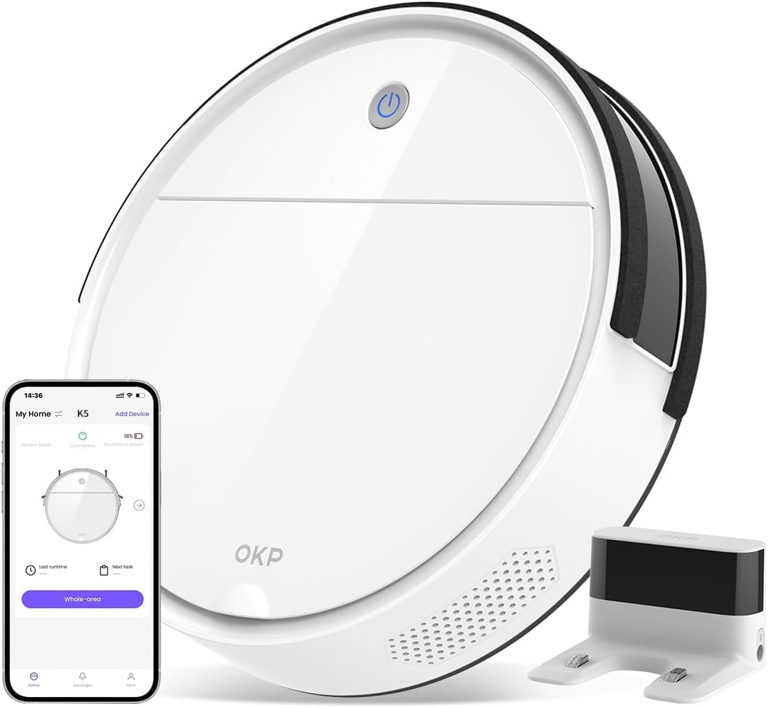 K5 Robot Vacuum Cleaner with 2500Pa Strong Suction, Alexa/APP/Wi-Fi Smart Control, 120 Min Runtime & Auto-Charging - Ultra Quiet Mini Robotic Vacuum for Carpets, Hard Floors & Pet Hair - Perfect for Home Cleaning, Office Use & Pet Owners