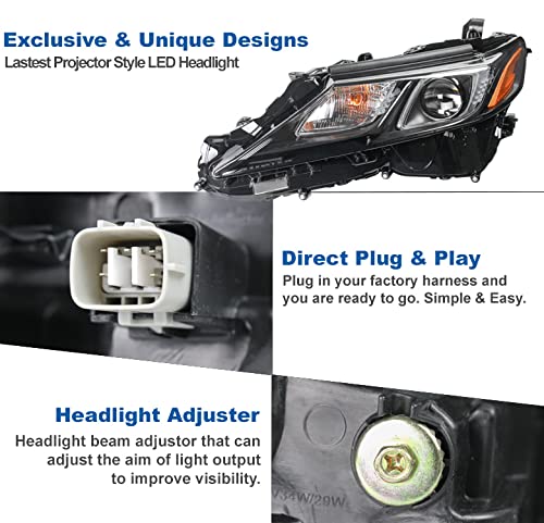 2018-2019 Toyota Camry L/LE/SE LED Projector Headlights - Black High Performance Headlamps for Night Driving & Off-Road Use