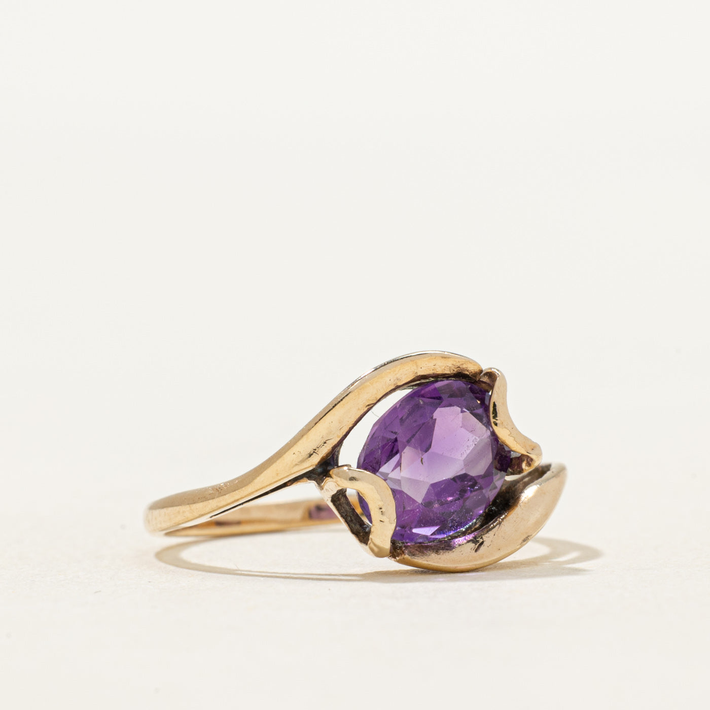 Solitaire Amethyst Bypass Ring - 1.25 Carat Natural Purple Gemstone Ring - Size 3.25 - Vintage Inspired Jewelry for Women - Perfect for Engagement, Anniversary & Special Occasion Gifts