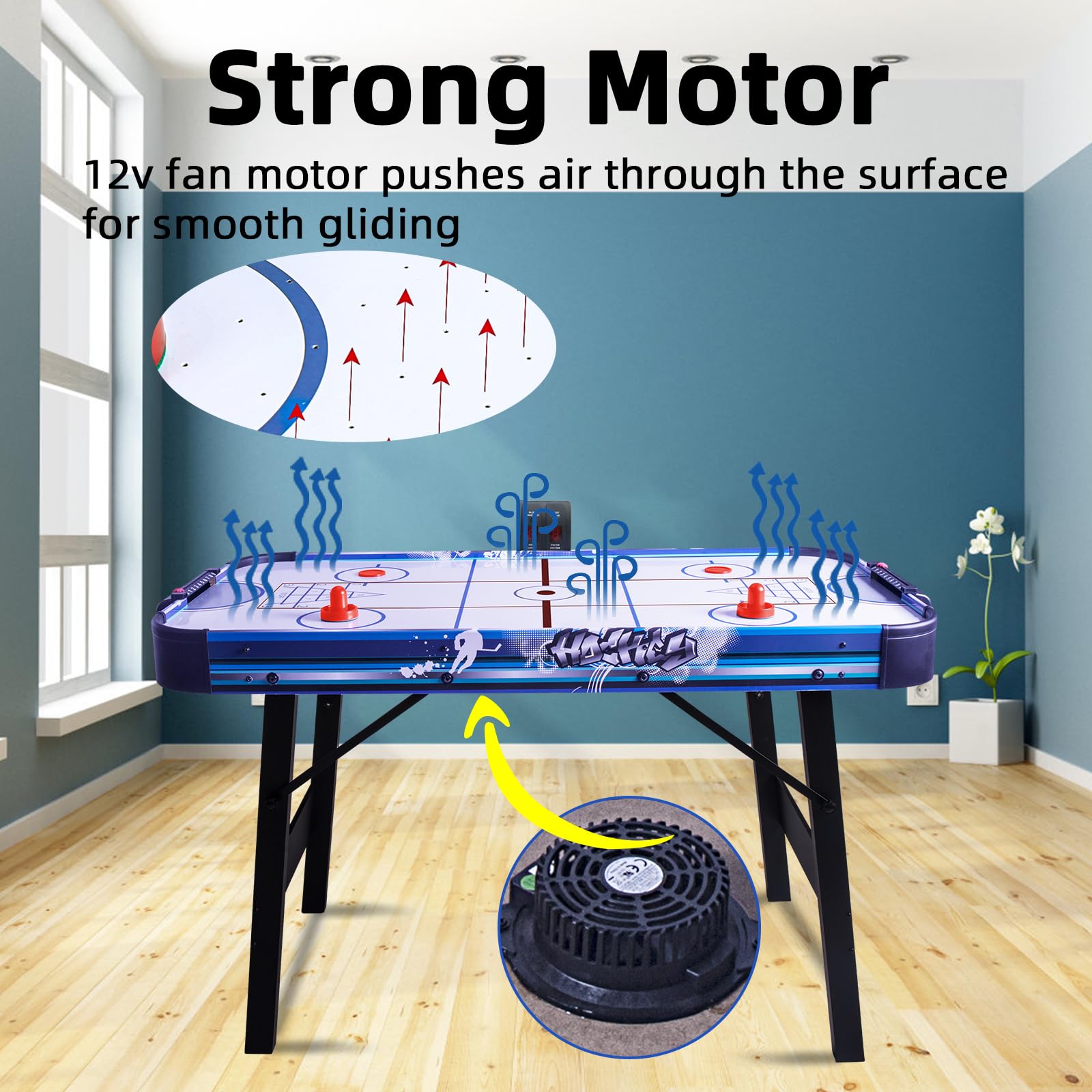 Foldable 4ft Air Hockey Table with Shuffleboard & Bowling - HLC Upgrade Multi-Game Table, 48 Inch Indoor Electric Hockey with Digital LED Scoreboard & Powerful 12V Motor - Perfect for Game Rooms, Basements & Family Entertainment