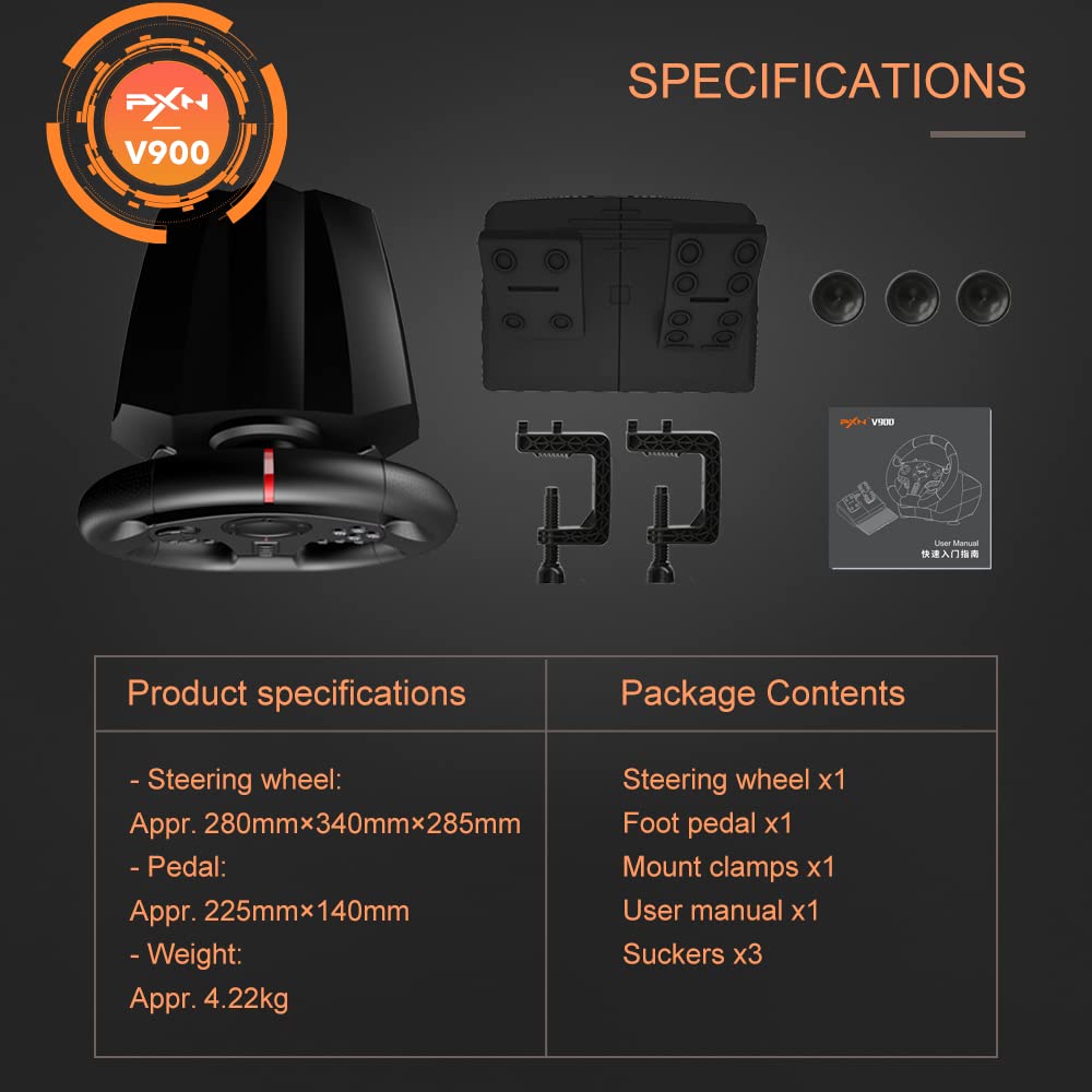 PXN V900 Gaming Steering Wheel - 270°/900° Adjustable Racing Wheel with Pedals & Paddle Shifters, Force Feedback for Xbox One, Series X/S, PS4, PS3, PC, Nintendo Switch & Android TV - Perfect for Simulation Racing & Gaming Enthusiasts