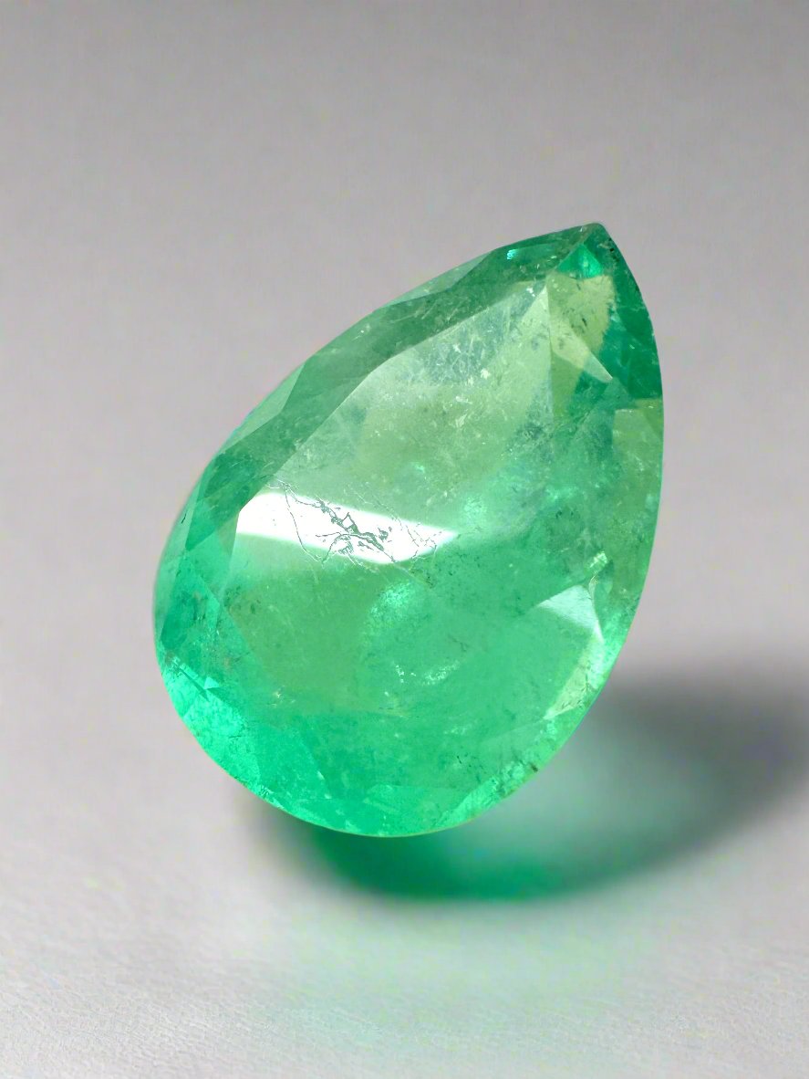5.21 Carat 14x10mm Pastel Lime Green Natural Loose Colombian Emerald Pear Cut Gemstone for Jewelry Making, Engagement Rings & Luxury Collections