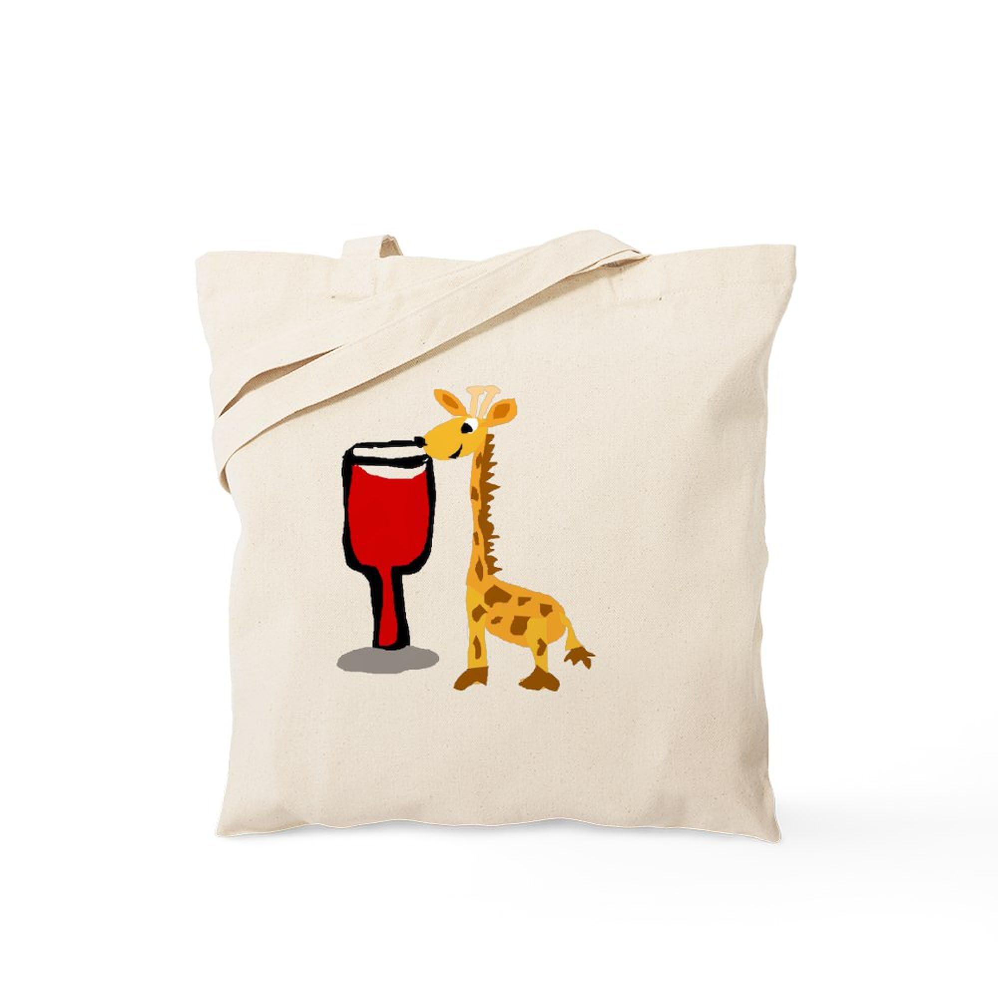 Giraffe Drinking Wine Tote Bag - Natural Canvas Reusable Shopping Bag for Groceries, Beach & Wine Lovers | Eco-Friendly Carryall for Women & Men