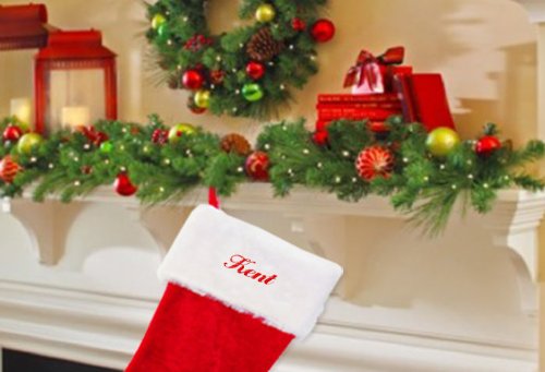 Personalized Kent Embroidered Christmas Stocking - Red Plush Holiday Stocking with Name for Fireplace Mantel Decor, Family Gift & Christmas Tradition