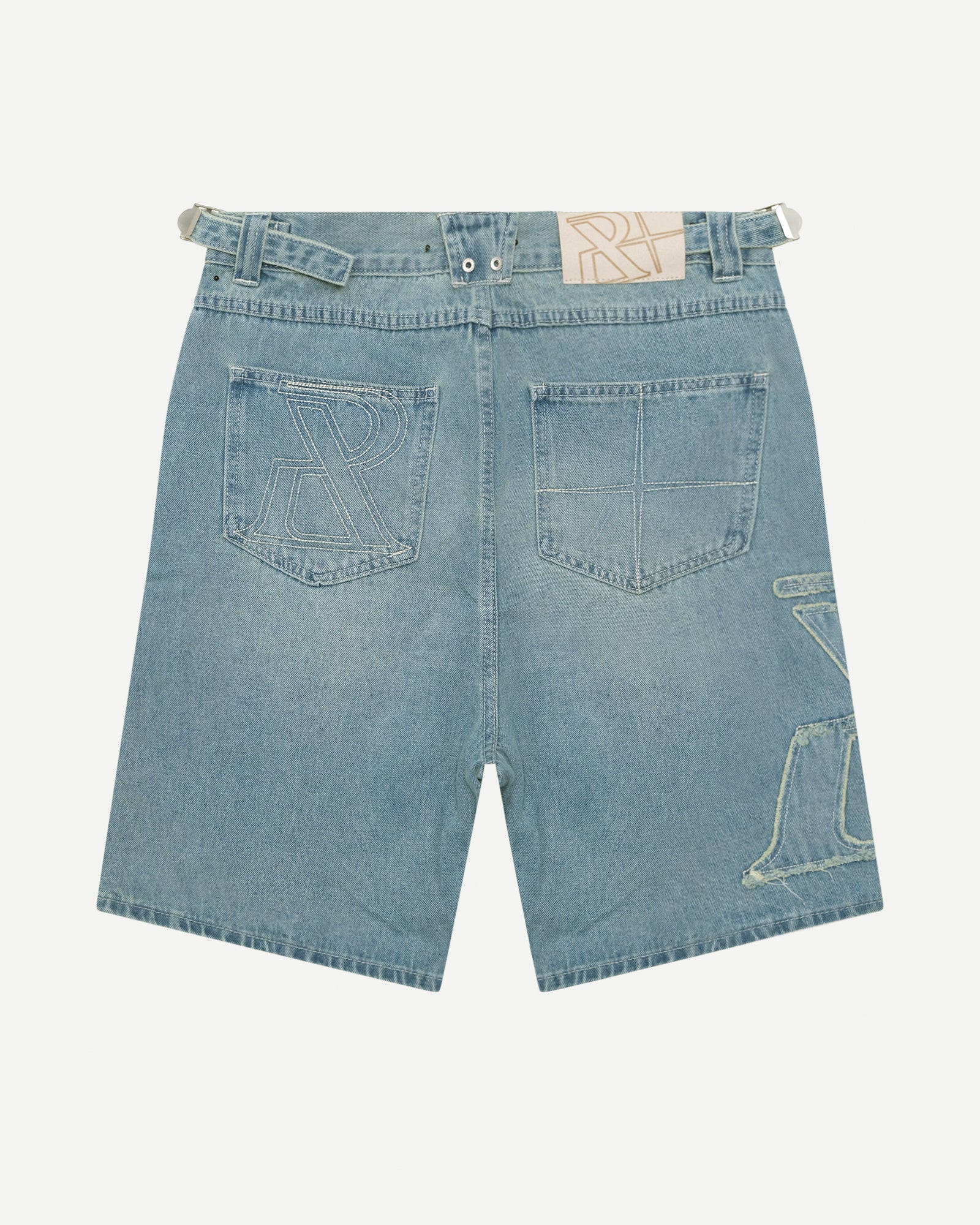 SSS Realism Vivant Denim Shorts - Washed Blue Distressed High Waisted Women's Jeans Shorts for Summer Casual Wear and Beach Outfits
