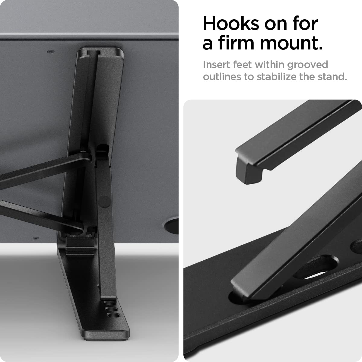 Spigen Adjustable Laptop Stand for Desk - Portable & Foldable Computer Stand Holder for MacBook, Dell, HP, Lenovo (Black, LD201) | Perfect for Home Office, Bed, Couch & Travel Use