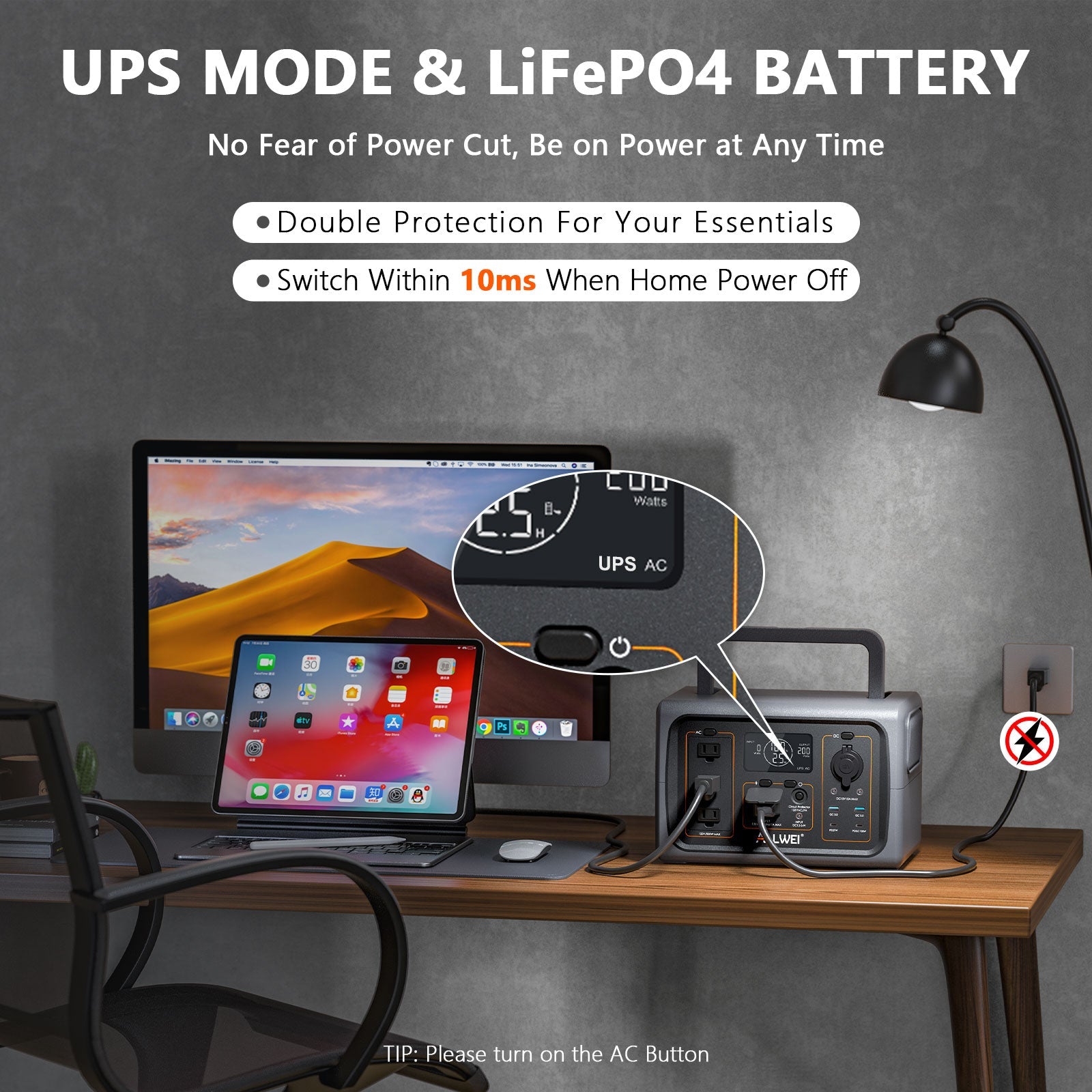 ALLWEI PPS600 500W Portable Power Station with 512Wh Capacity - Perfect for Camping, Outdoor Adventures, and Emergency Backup Power